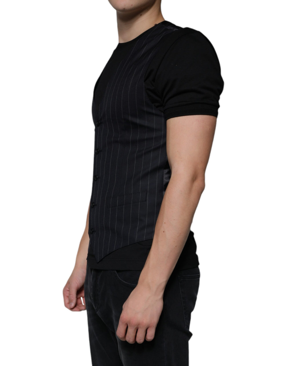 Dolce & Gabbana Black Leather Waistcoat Dress Formal Men's Vest