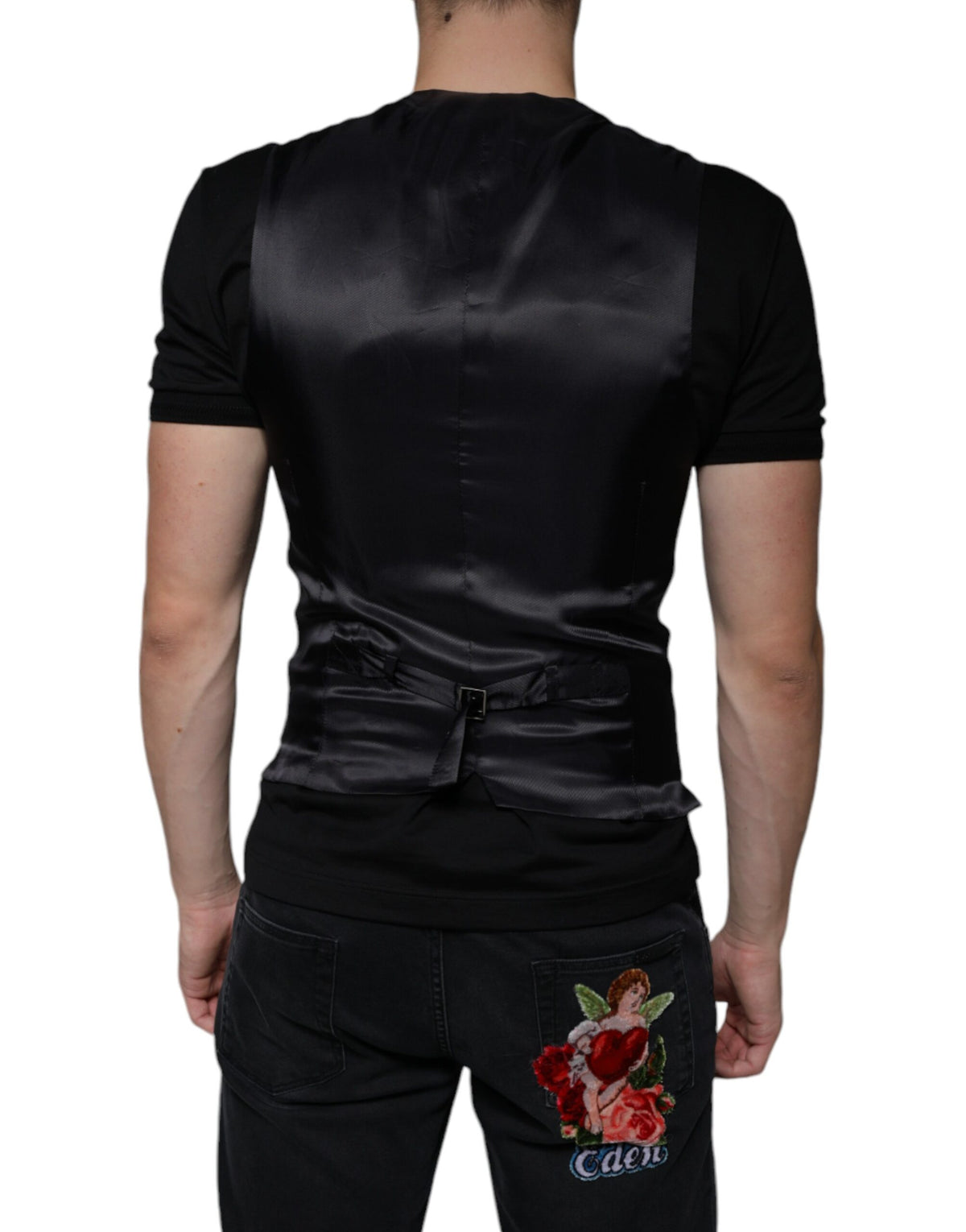 Dolce & Gabbana Black Leather Waistcoat Dress Formal Men's Vest