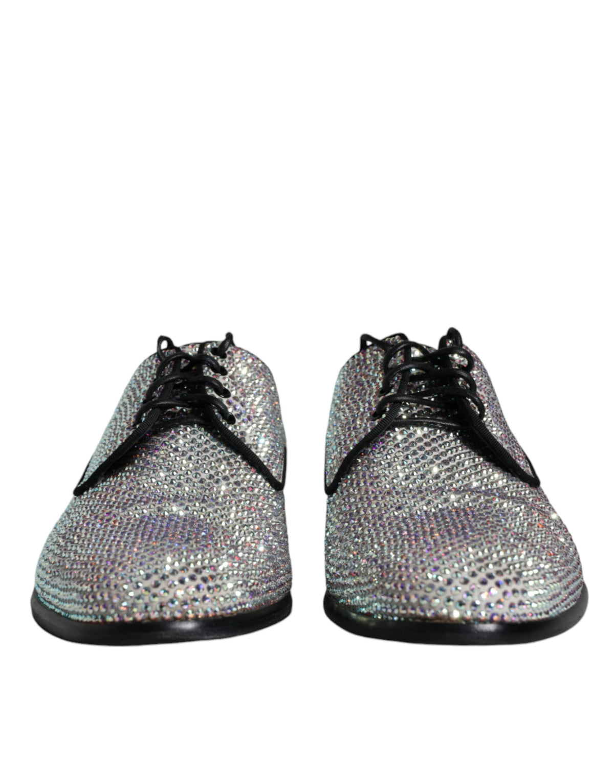 Dolce & Gabbana Silver Leather Rhinestones Derby Dress Men's Shoes (Pre-Owned)