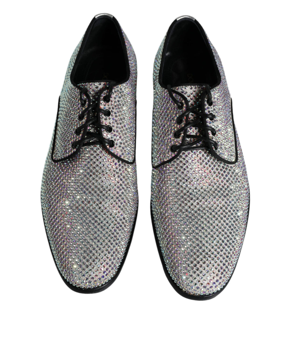 Dolce & Gabbana Silver Leather Rhinestones Derby Dress Men's Shoes (Pre-Owned)