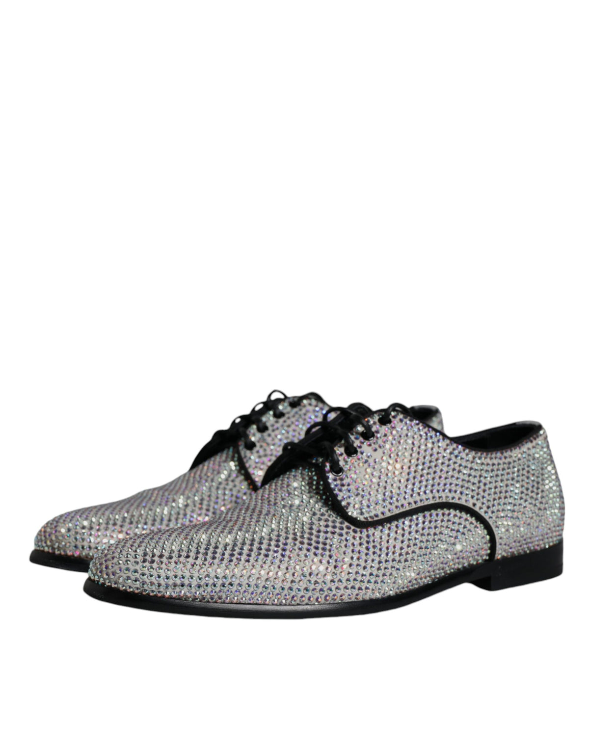 Dolce & Gabbana Silver Leather Rhinestones Derby Dress Men's Shoes (Pre-Owned)