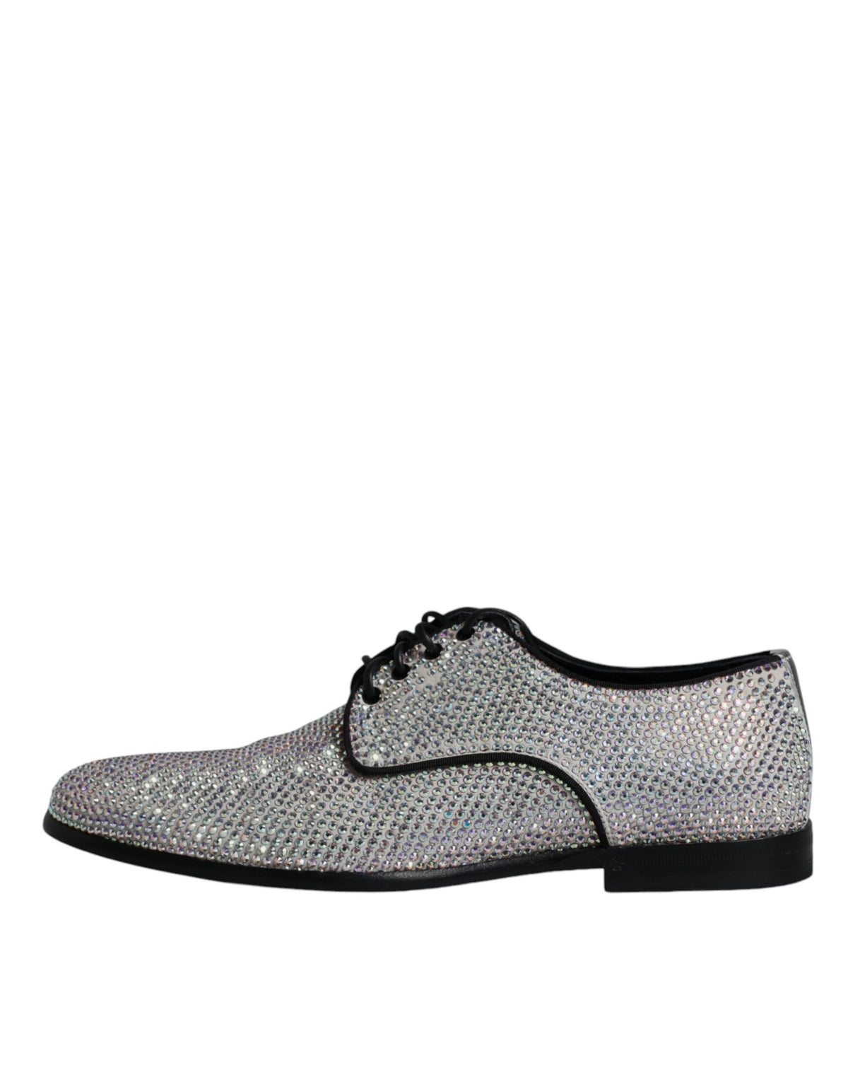 Dolce & Gabbana Silver Leather Rhinestones Derby Dress Men's Shoes (Pre-Owned)