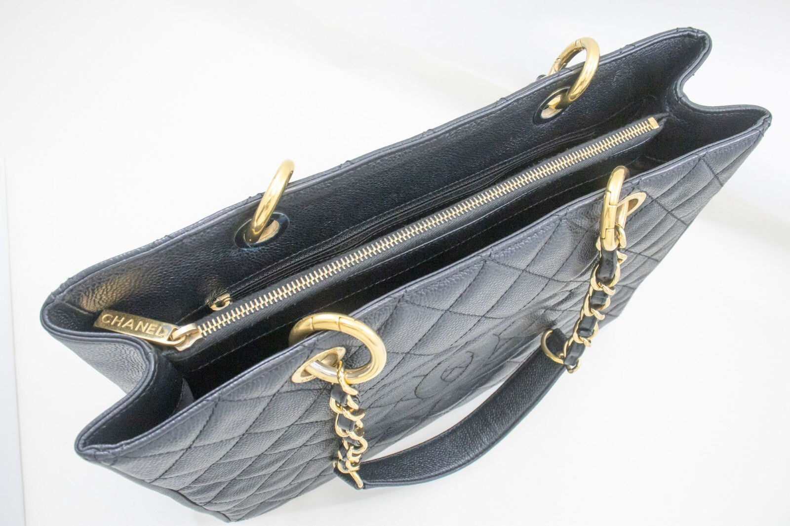 Chanel Grand Shopping Tote Quilted Caviar Black Calfskin Tote Bag Bag (Pre-Owned)