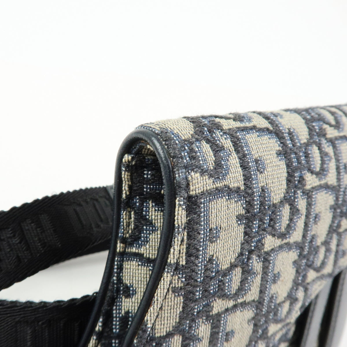 Christian Dior Saddle Belt Oblique Canvas Navy Canvas Handbag (Pre-Owned)