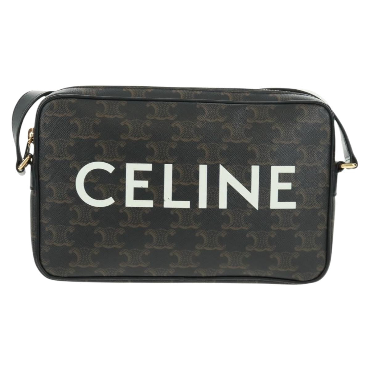 Celine Logo Messenger Triomphe Coated Canvas Black Pvc Shoulder Bag Bag (Pre-Owned)