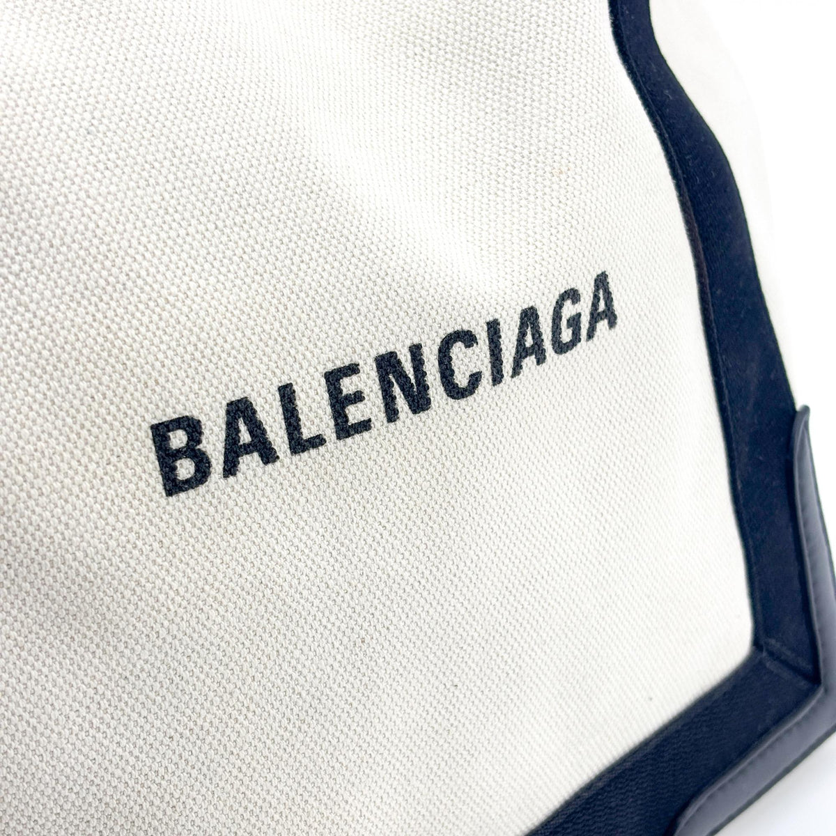 Balenciaga Navy Cabas Canvas With Leather Black Canvas Tote Bag Bag (Pre-Owned)