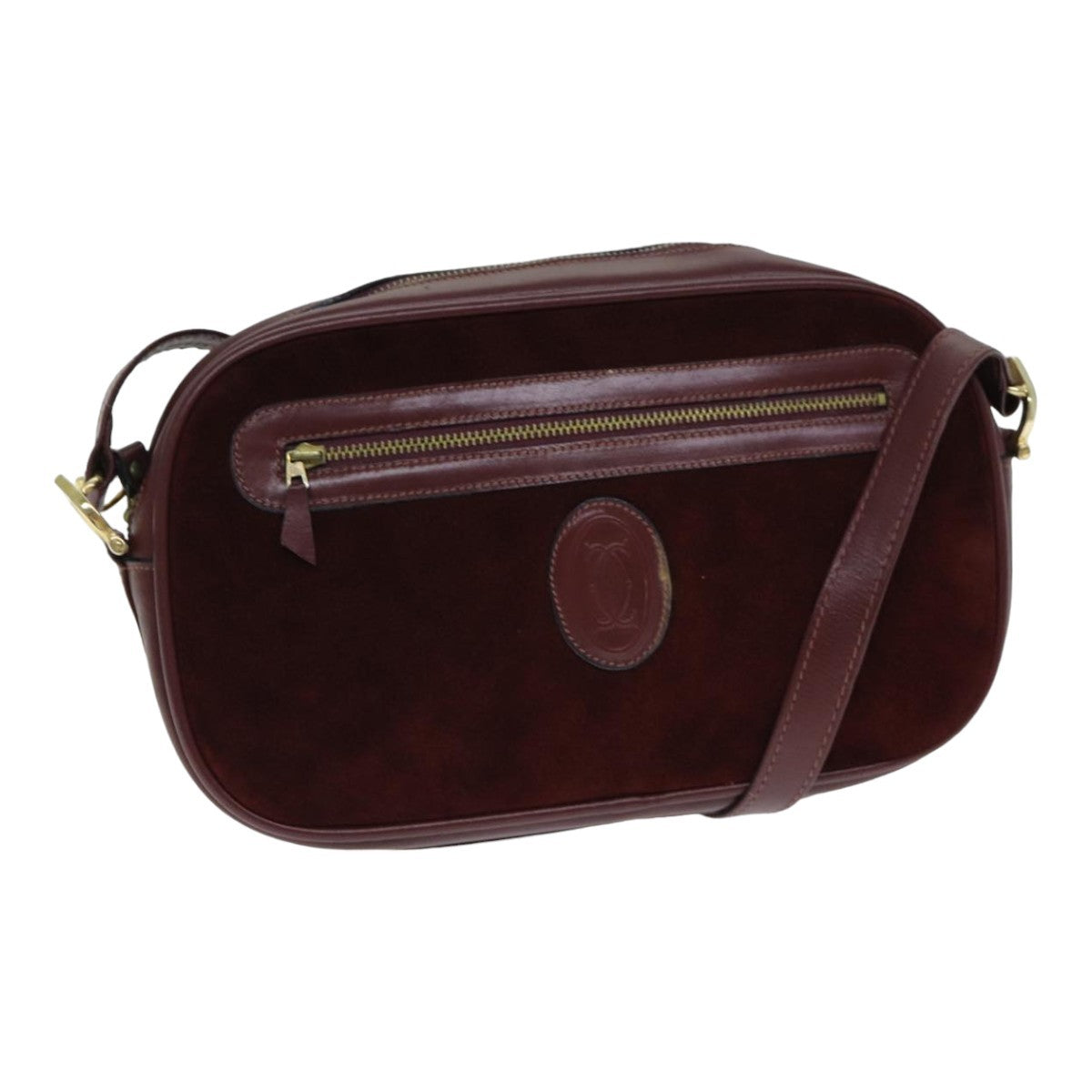 Cartier Vintage Must De Cartier Suede Burgundy Suede Shoulder Bag Bag (Pre-Owned)