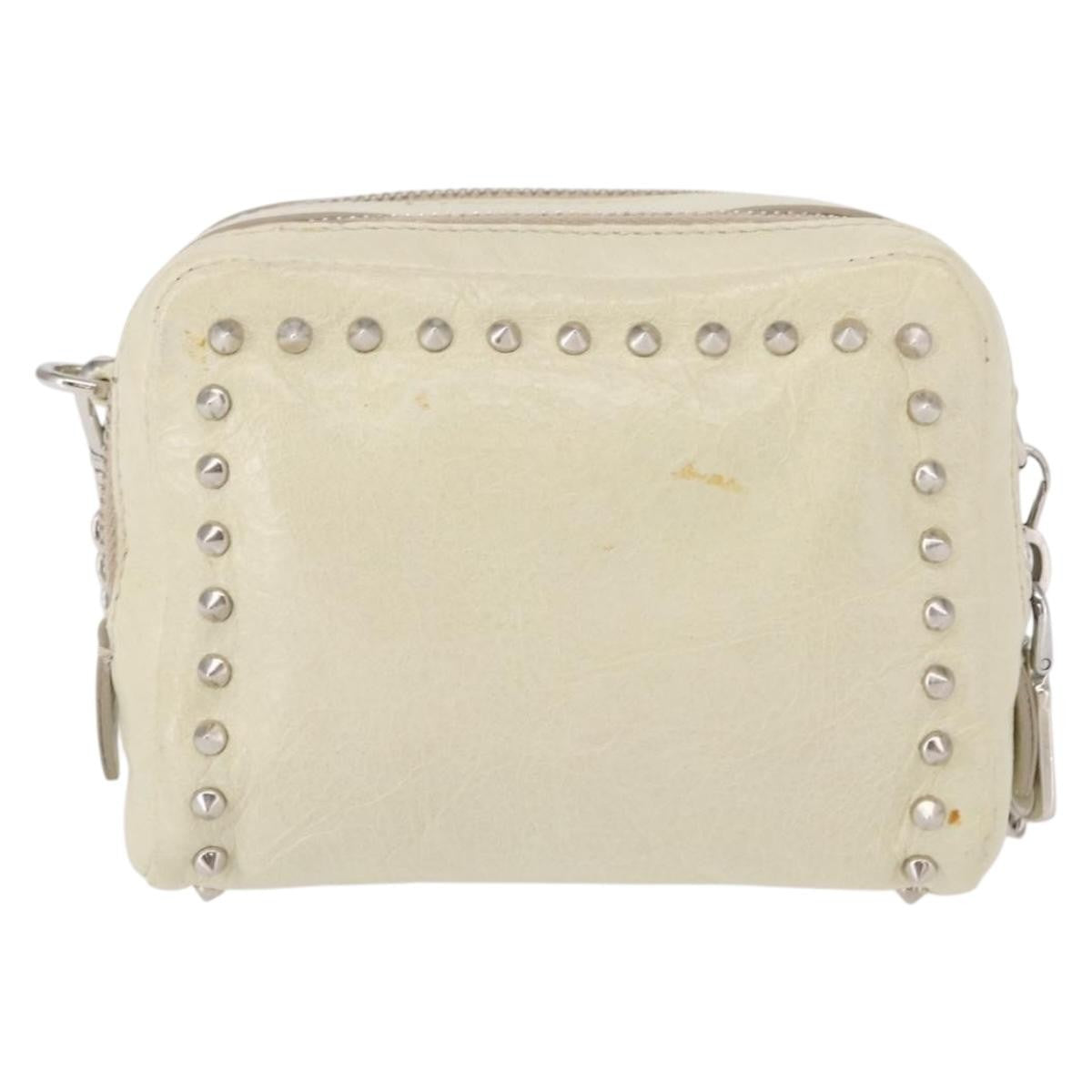 Miu Miu Chain Leather Ecru Leather Shoulder Bag Bag (Pre-Owned)