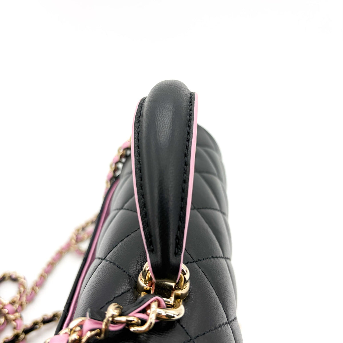 Chanel Classic Single Flap Top Handle Quilted Iridescent Lambskin Black Leather Handbag (Pre-Owned)