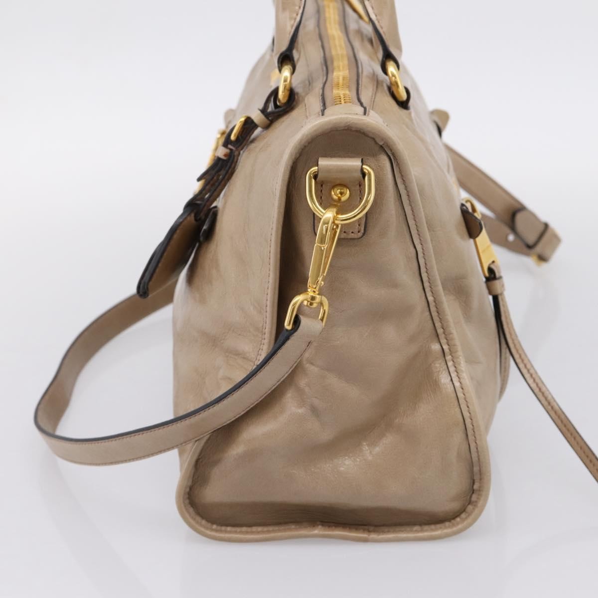 Miu Miu Convertible Bauletto Vitello Shine Beige Leather Handbag (Pre-Owned)