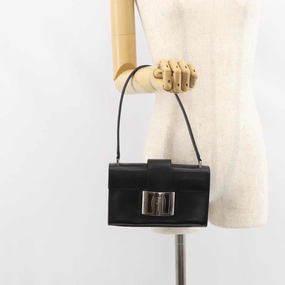 Salvatore Ferragamo Vala Leather Black Leather Handbag (Pre-Owned)
