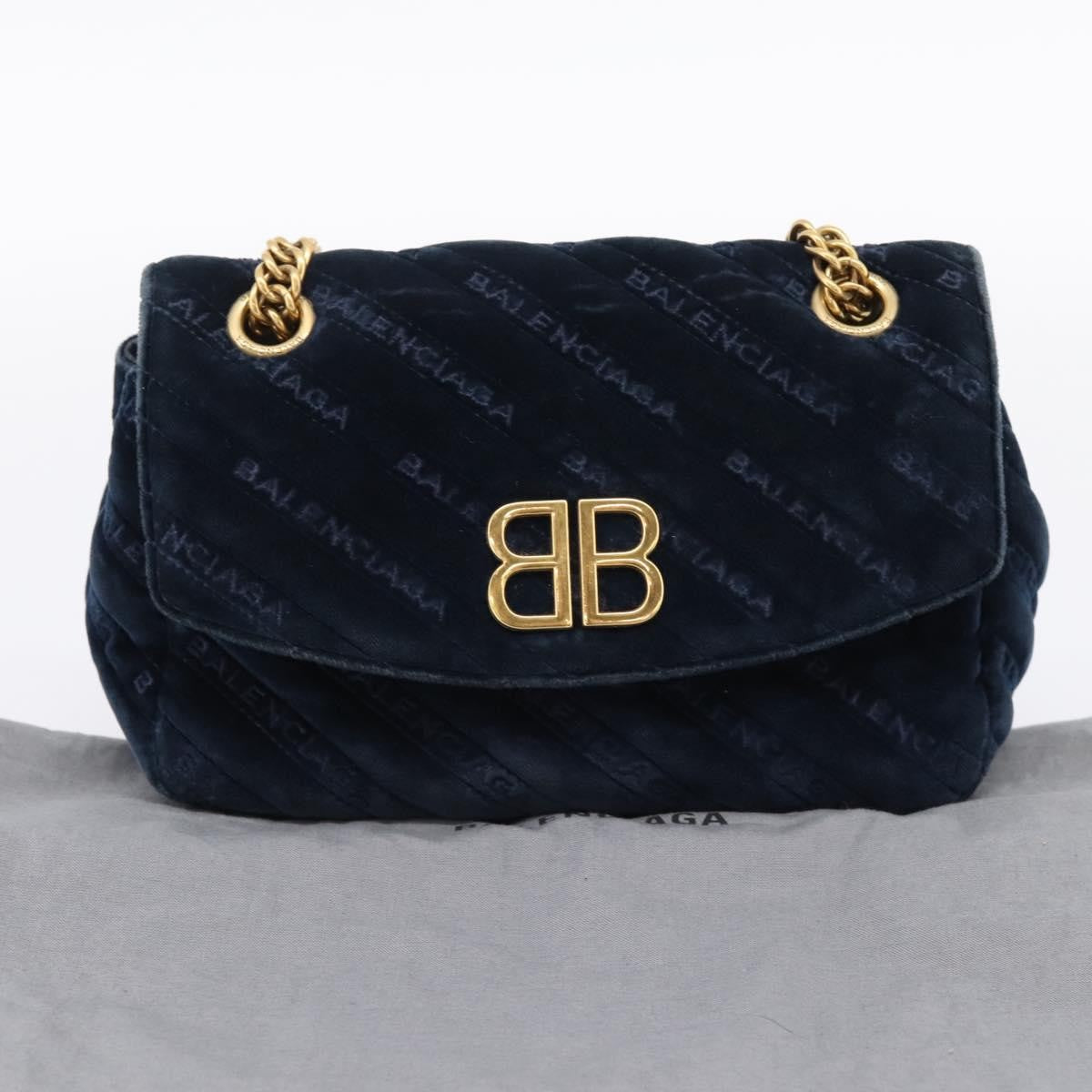 Balenciaga Bb Chain Round Quilted Velvet Navy Velvet Shoulder Bag Bag (Pre-Owned)