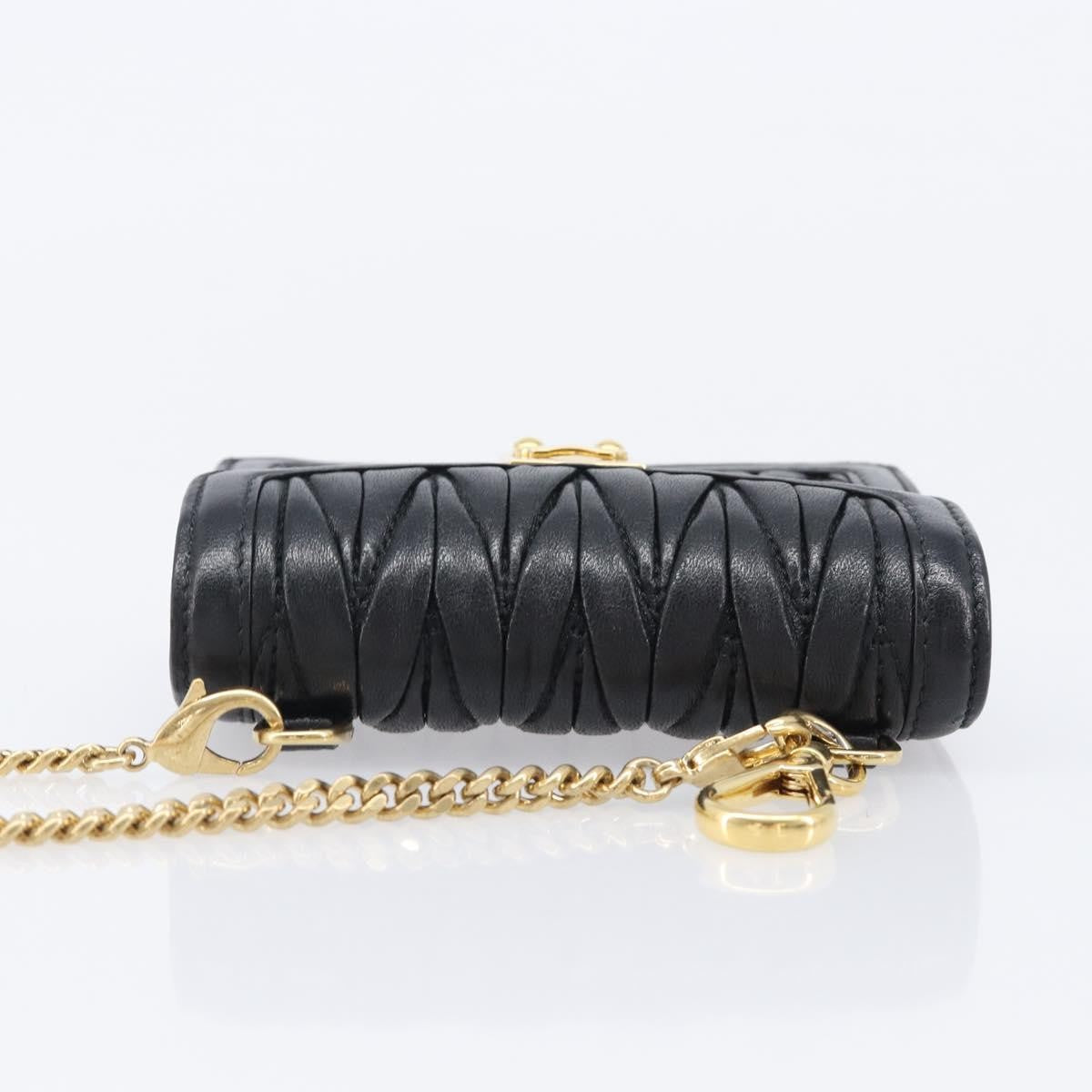 Miu Miu Biker Chain Matelasse Leather Black Leather Shoulder Bag Bag (Pre-Owned)