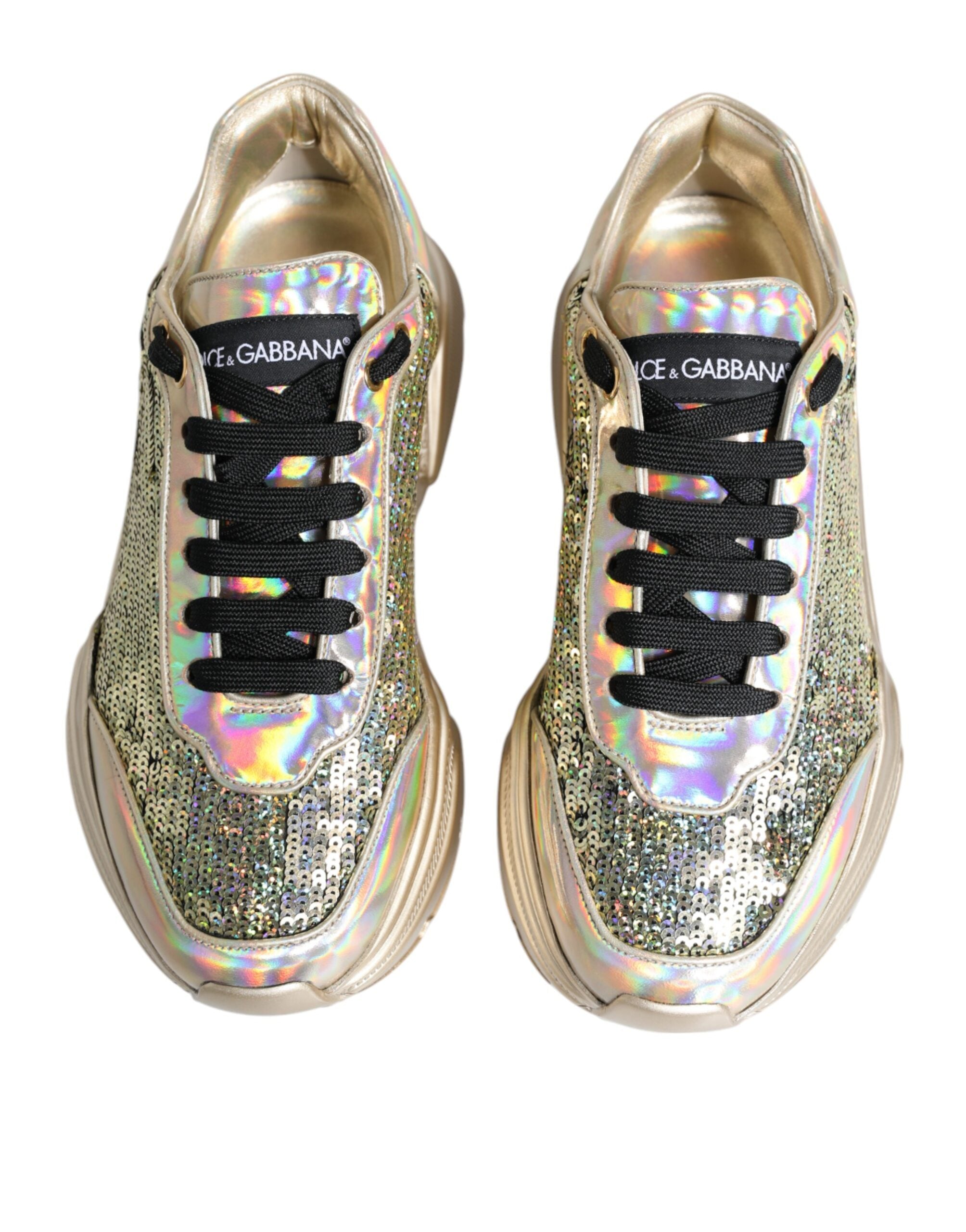Dolce & Gabbana Gold Sequin Iridiscent Daymaster Sneakers Men's Shoes