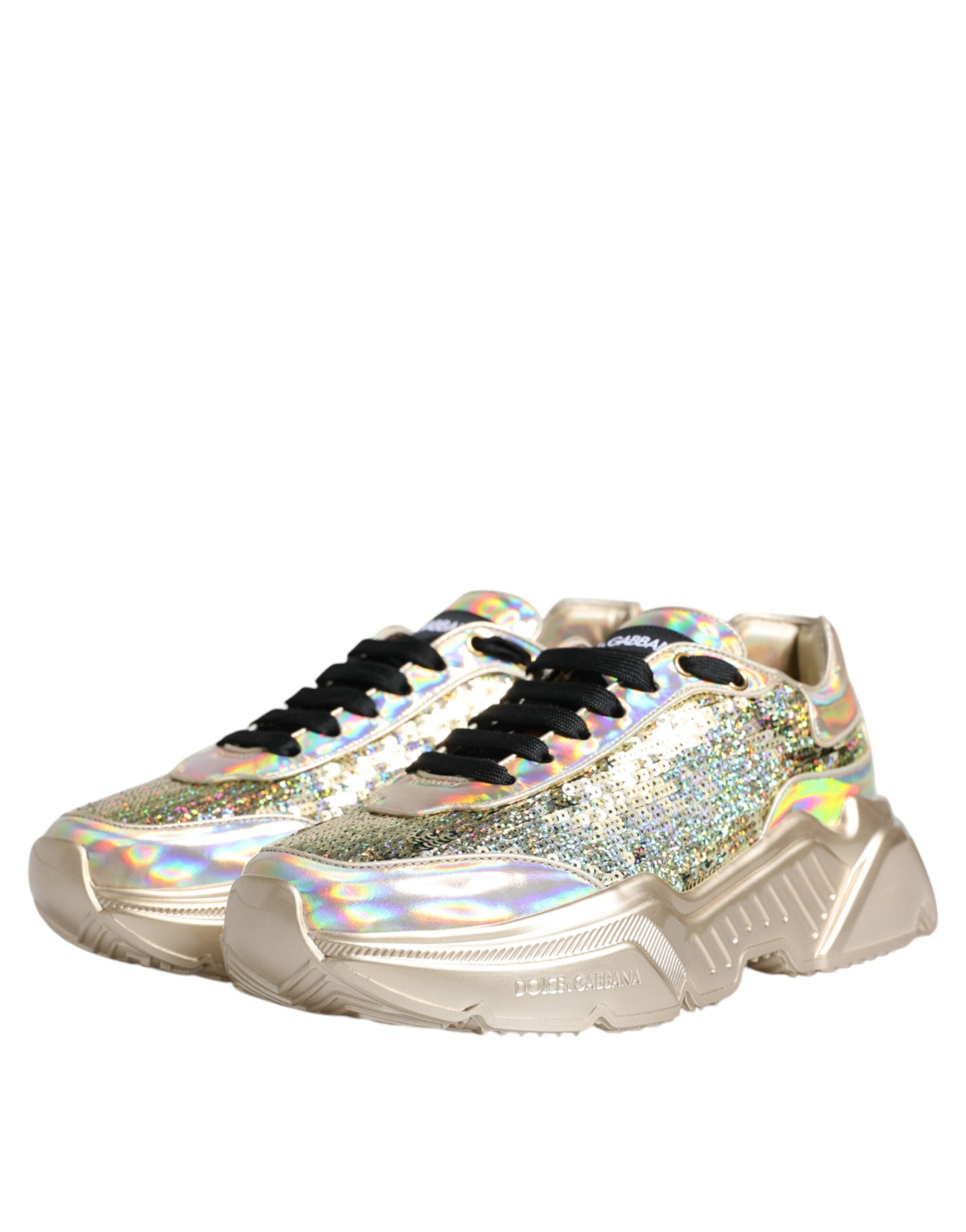 Dolce & Gabbana Gold Sequin Iridiscent Daymaster Sneakers Men's Shoes