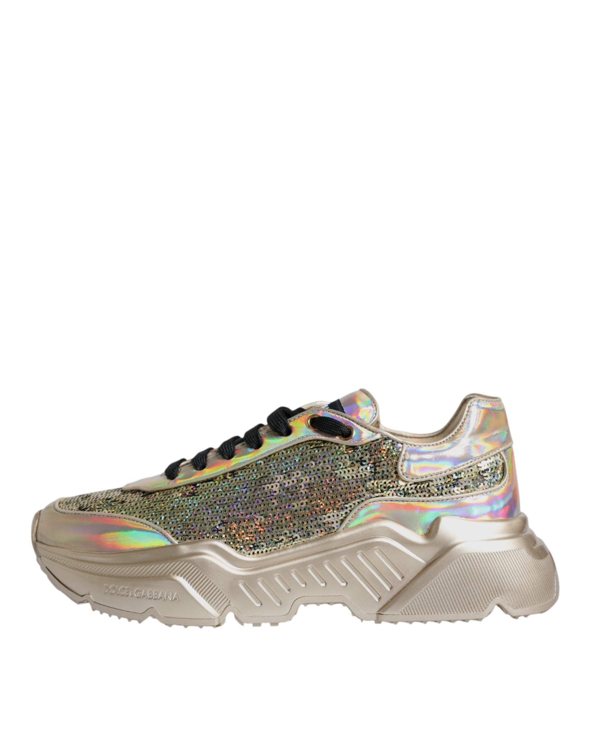 Dolce & Gabbana Gold Sequin Iridiscent Daymaster Sneakers Men's Shoes