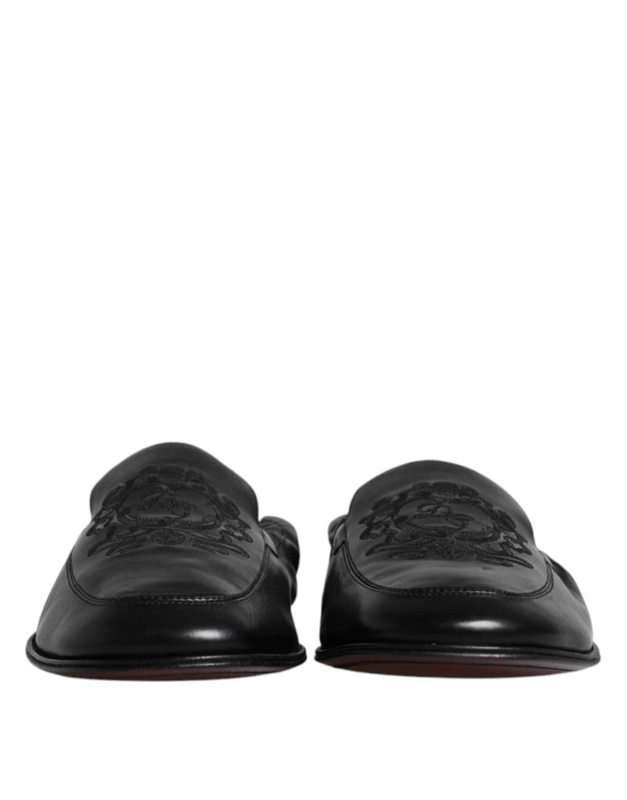 Dolce & Gabbana Black Logo Embroidered Leather Loafer Men Dress Men's Shoes