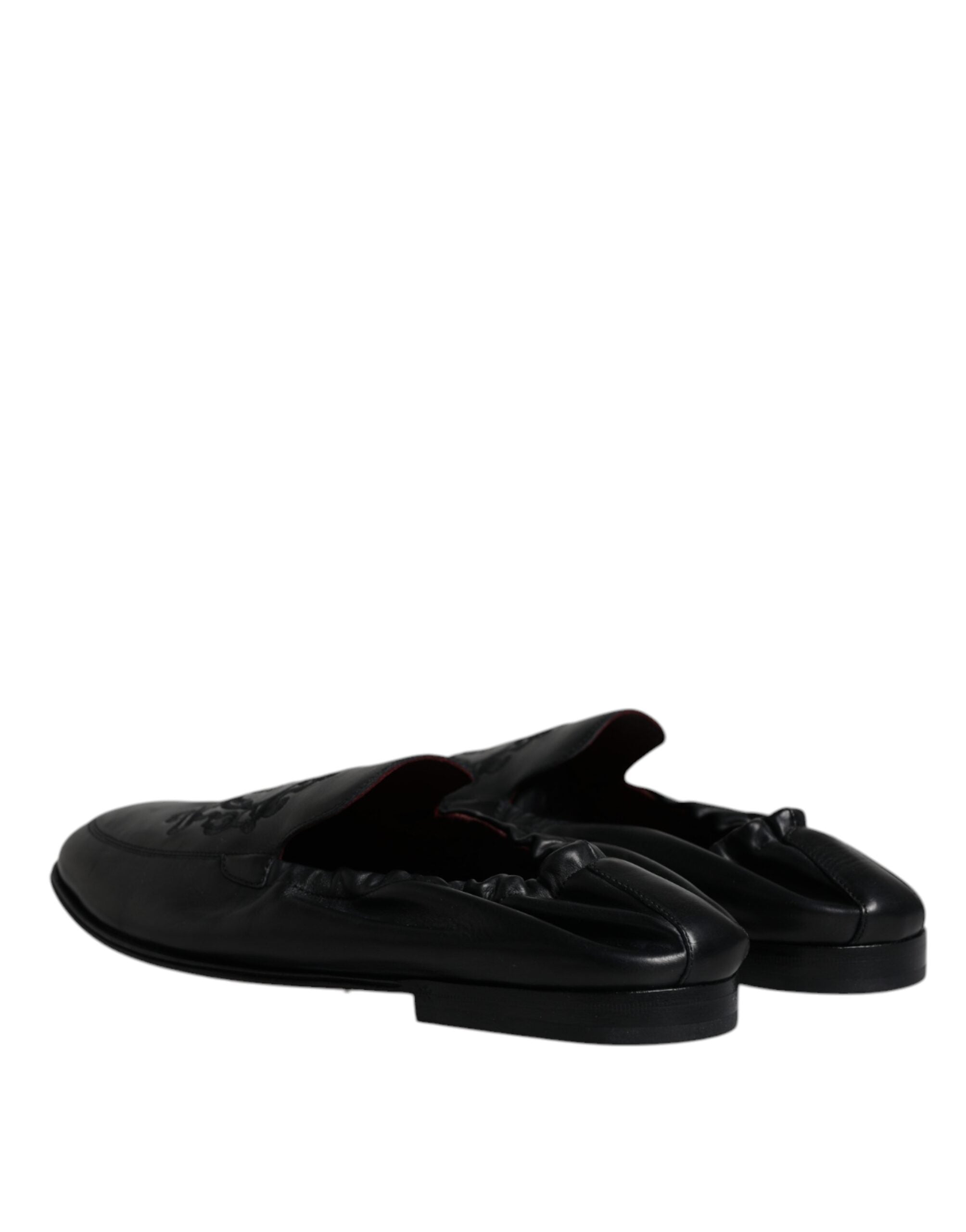 Dolce & Gabbana Black Logo Embroidered Leather Loafer Men Dress Men's Shoes