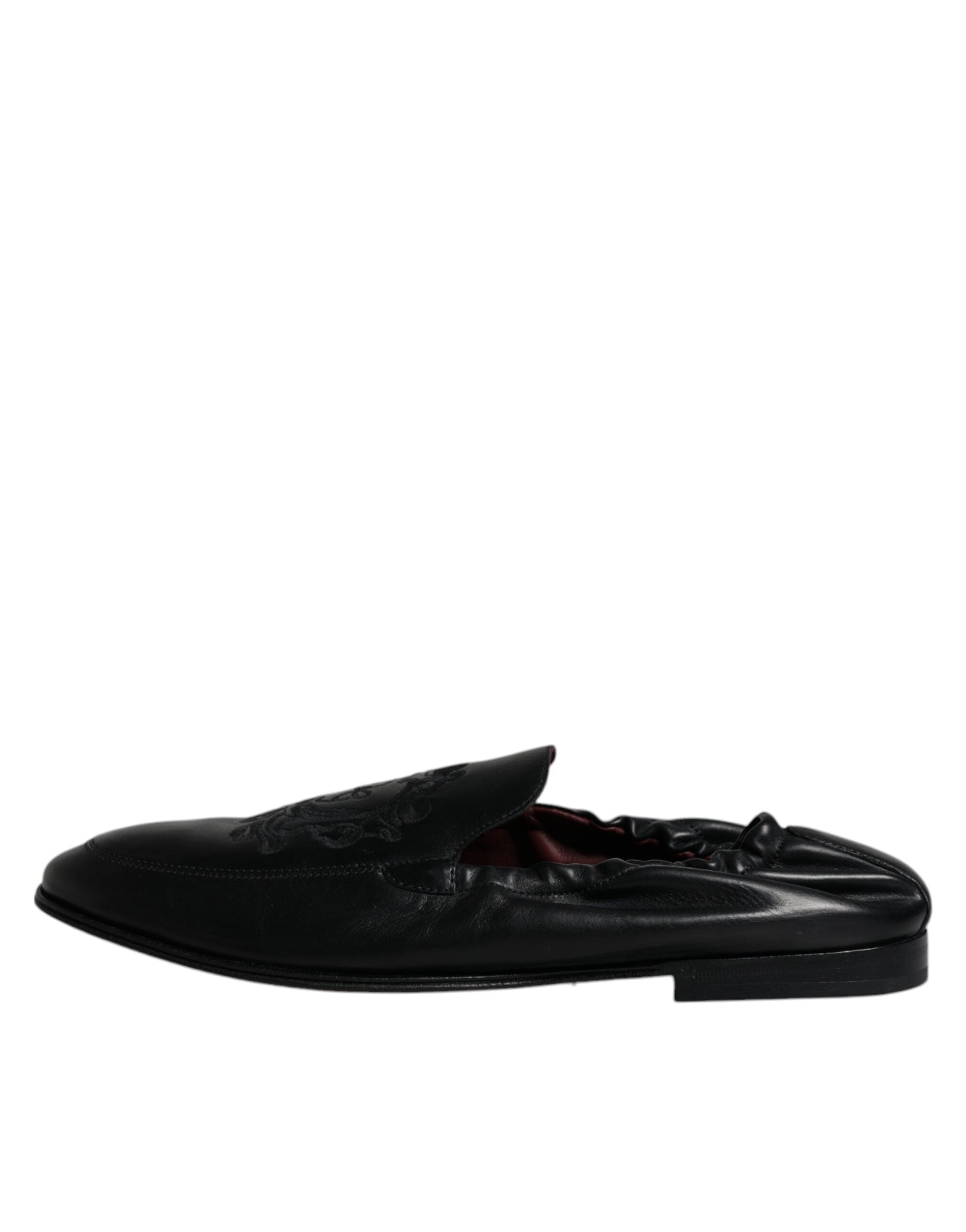 Dolce & Gabbana Black Logo Embroidered Leather Loafer Men Dress Men's Shoes