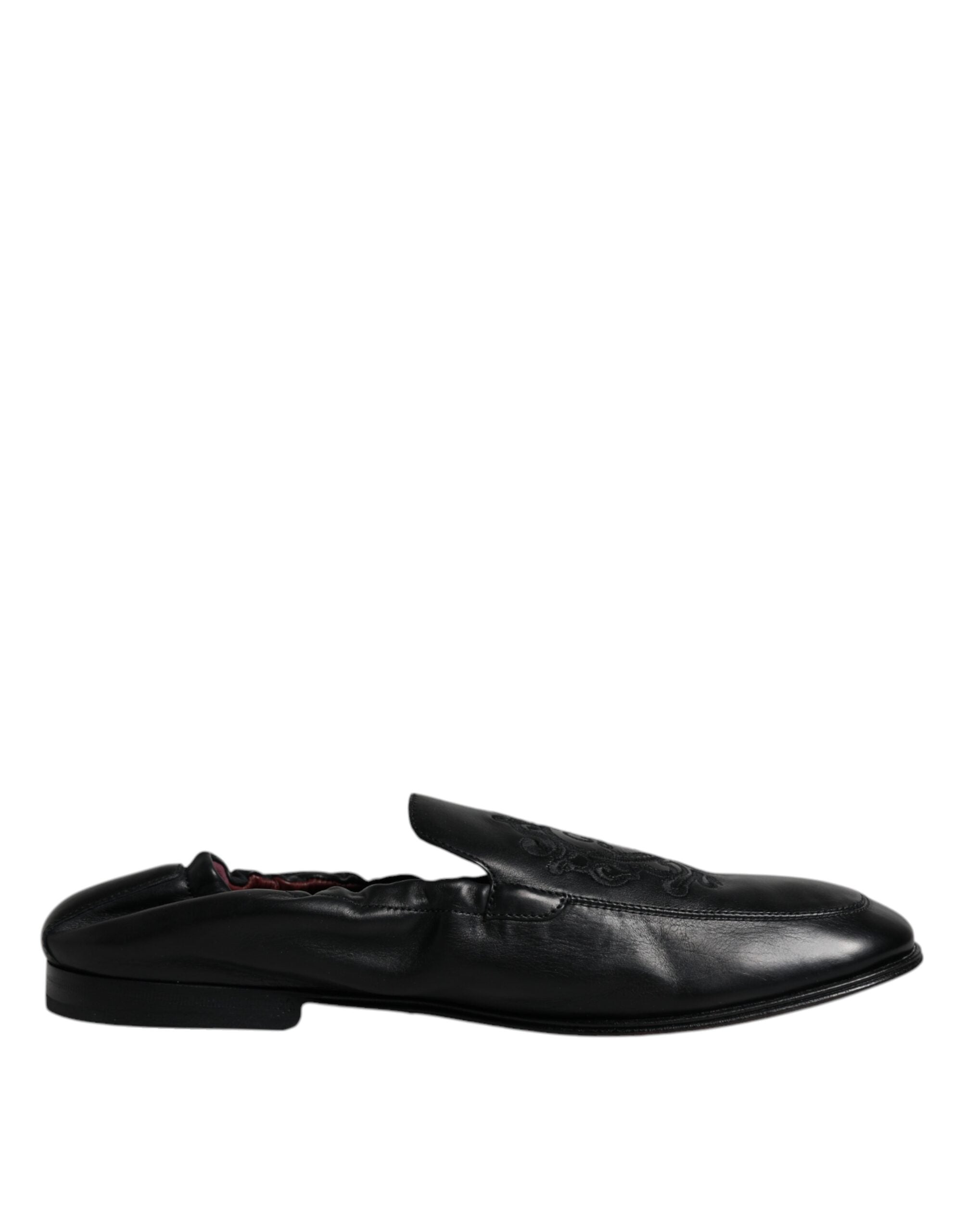 Dolce & Gabbana Black Logo Embroidered Leather Loafer Men Dress Men's Shoes