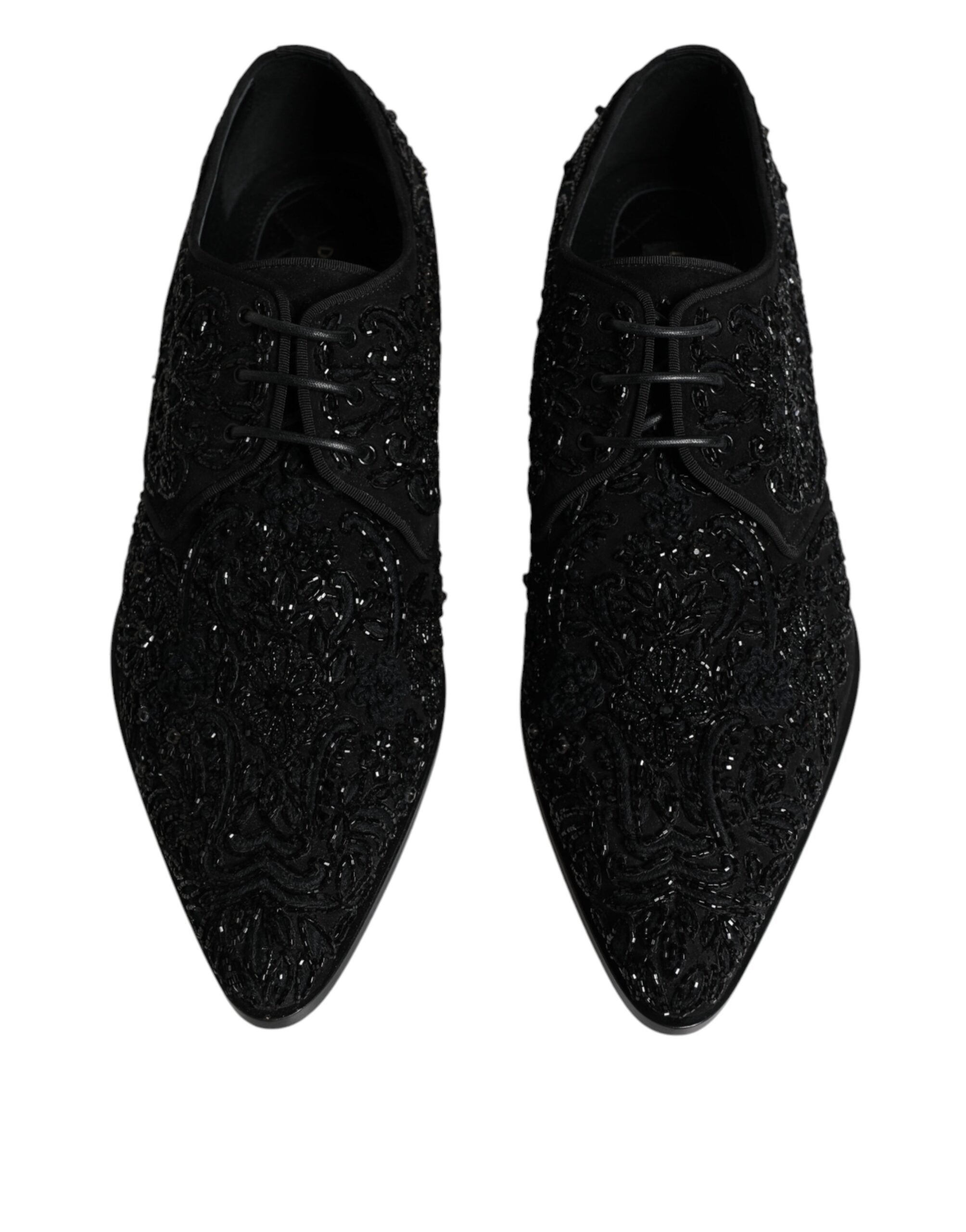 Dolce & Gabbana Black Embellished Suede Derby Formal Men's Shoes