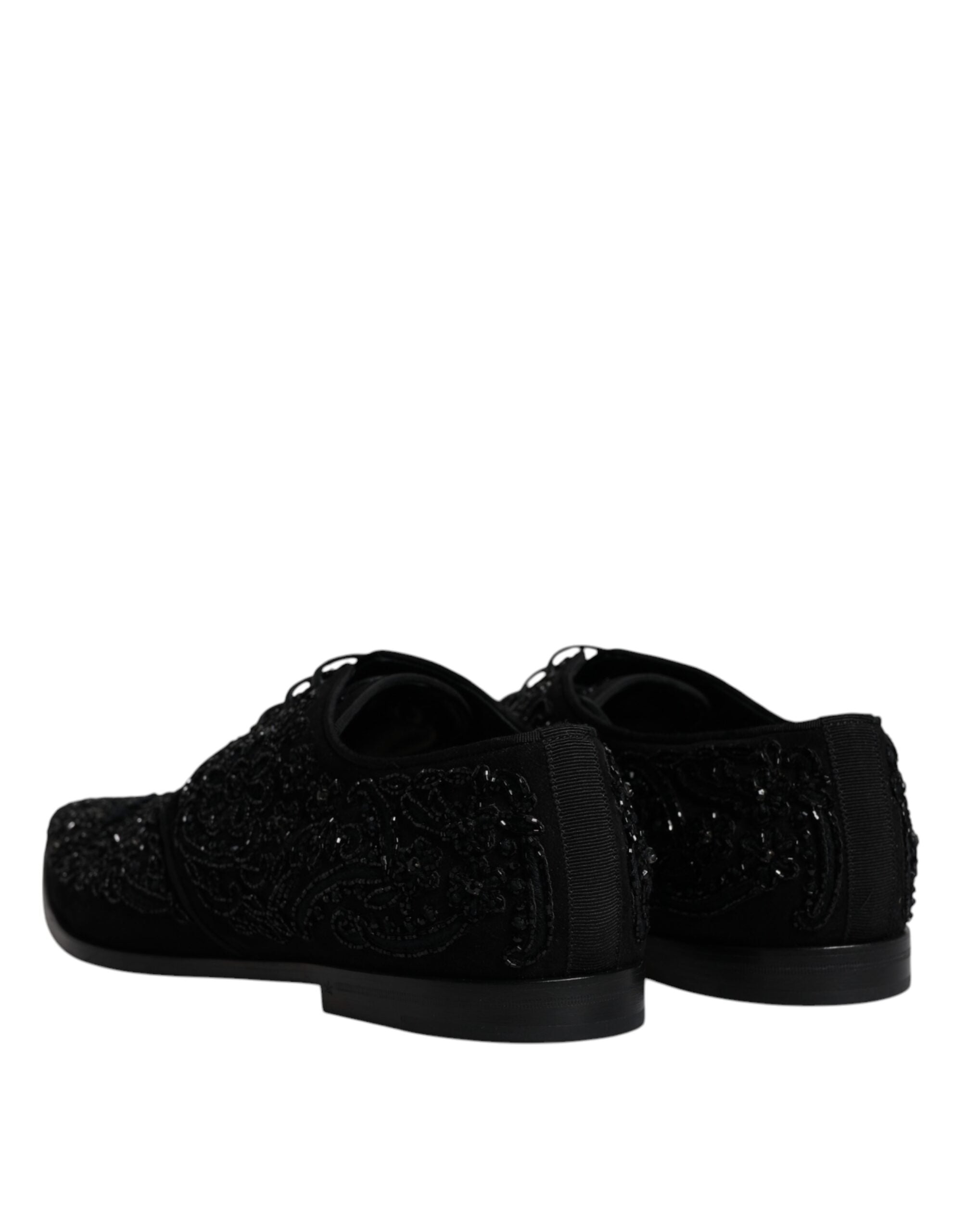 Dolce & Gabbana Black Embellished Suede Derby Formal Men's Shoes