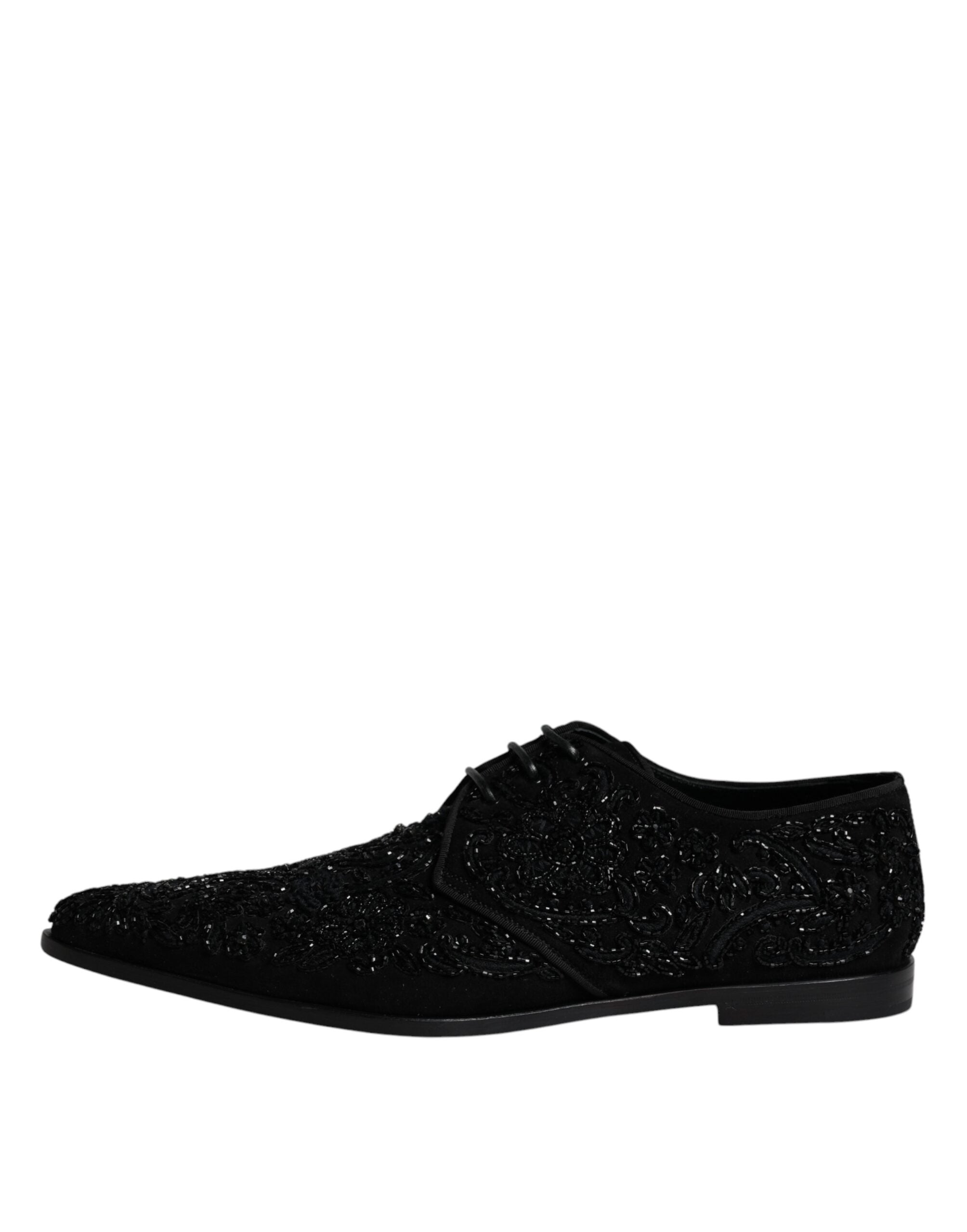 Dolce & Gabbana Black Embellished Suede Derby Formal Men's Shoes