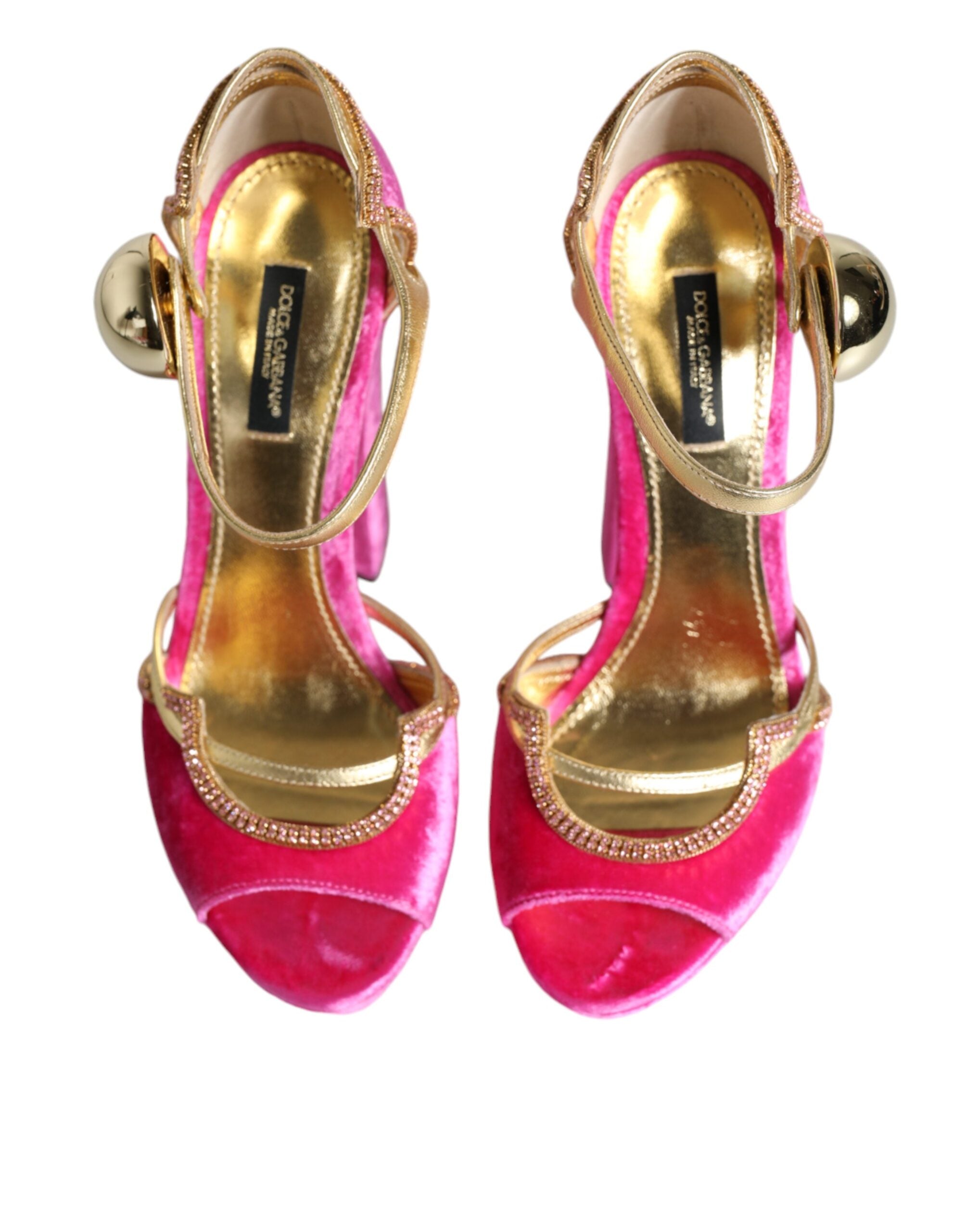 Dolce & Gabbana Pink Velvet Platform Ankle Strap Heel Sandals Women's Shoes (Pre-Owned)