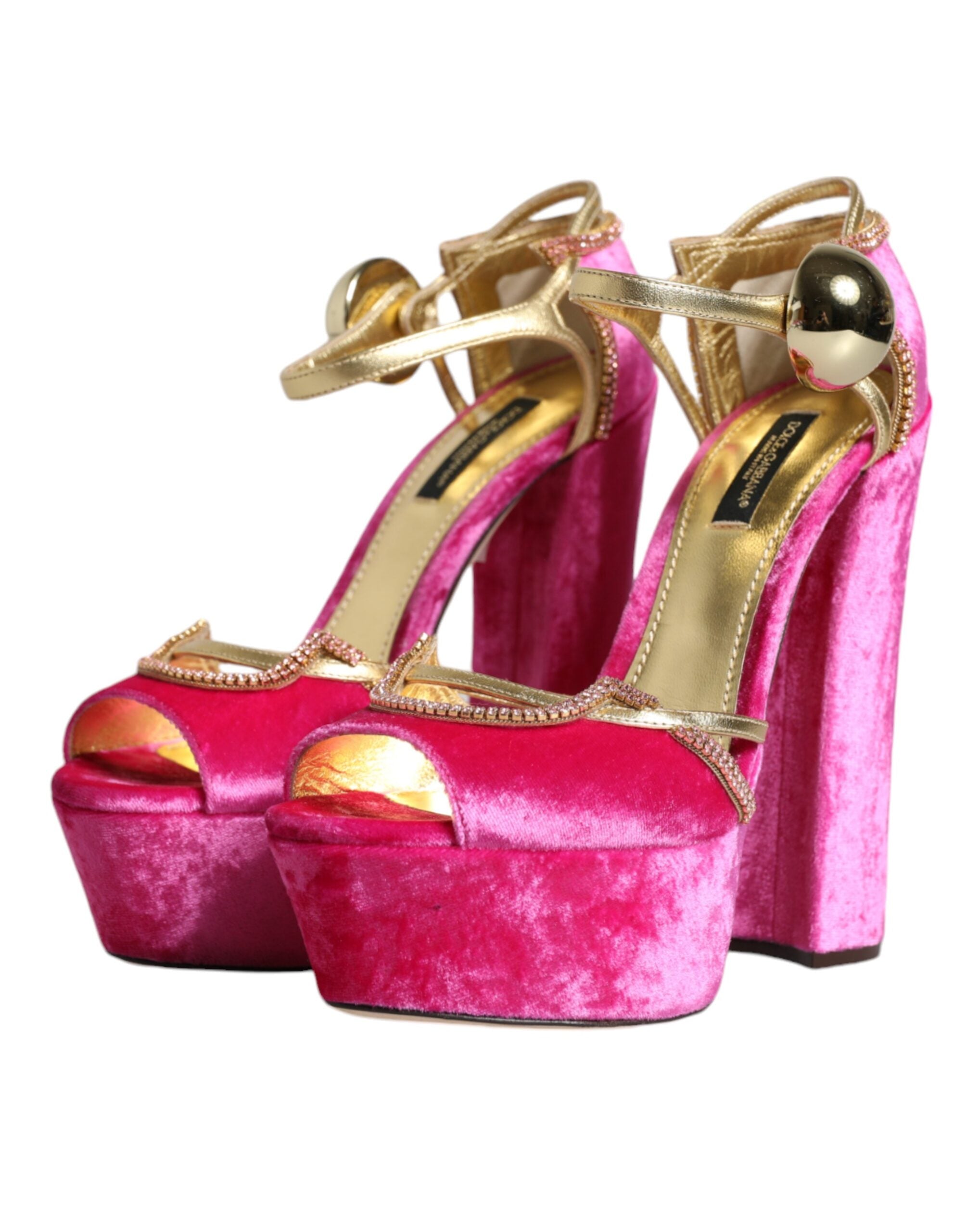Dolce & Gabbana Pink Velvet Platform Ankle Strap Heel Sandals Women's Shoes (Pre-Owned)