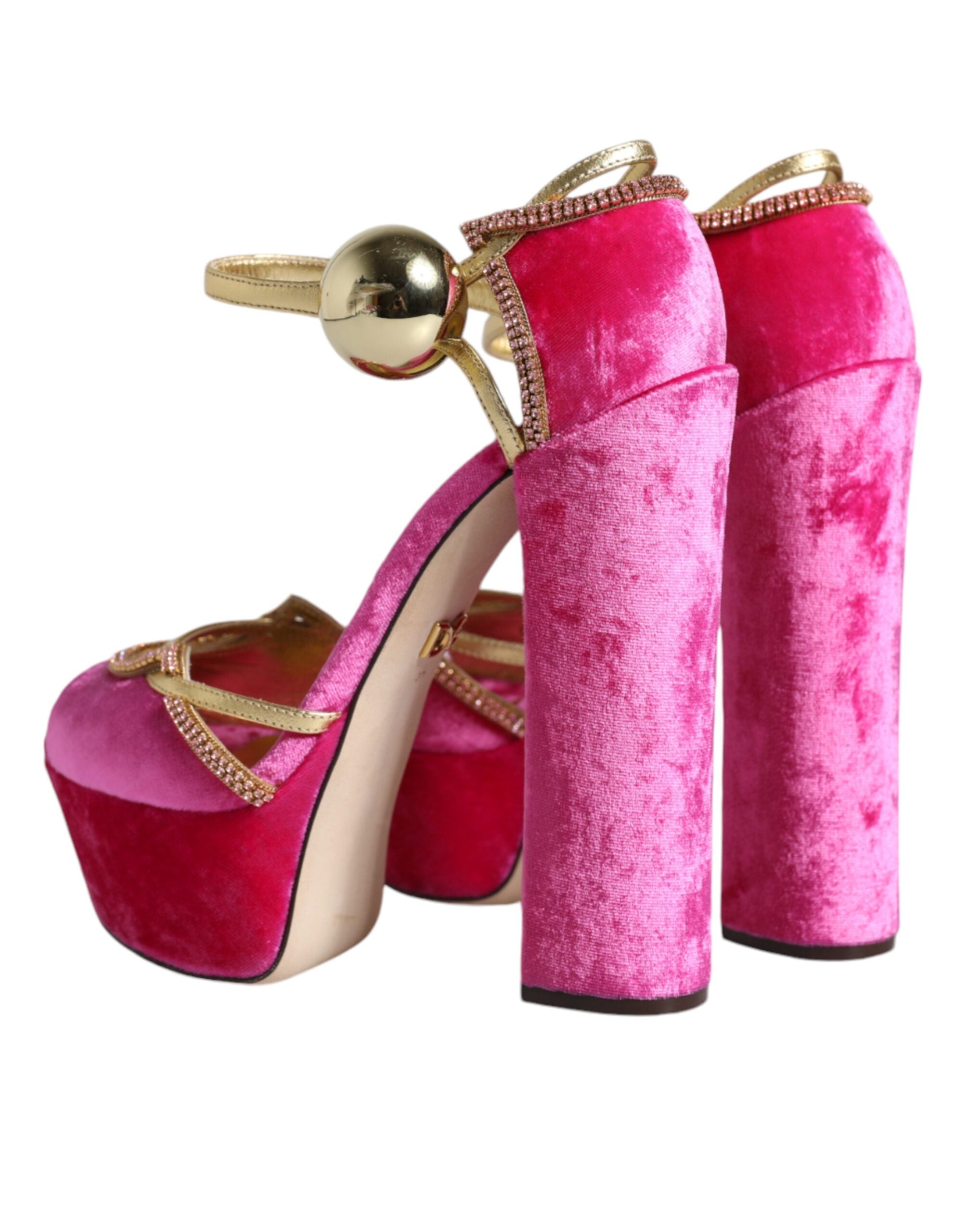 Dolce & Gabbana Pink Velvet Platform Ankle Strap Heel Sandals Women's Shoes (Pre-Owned)