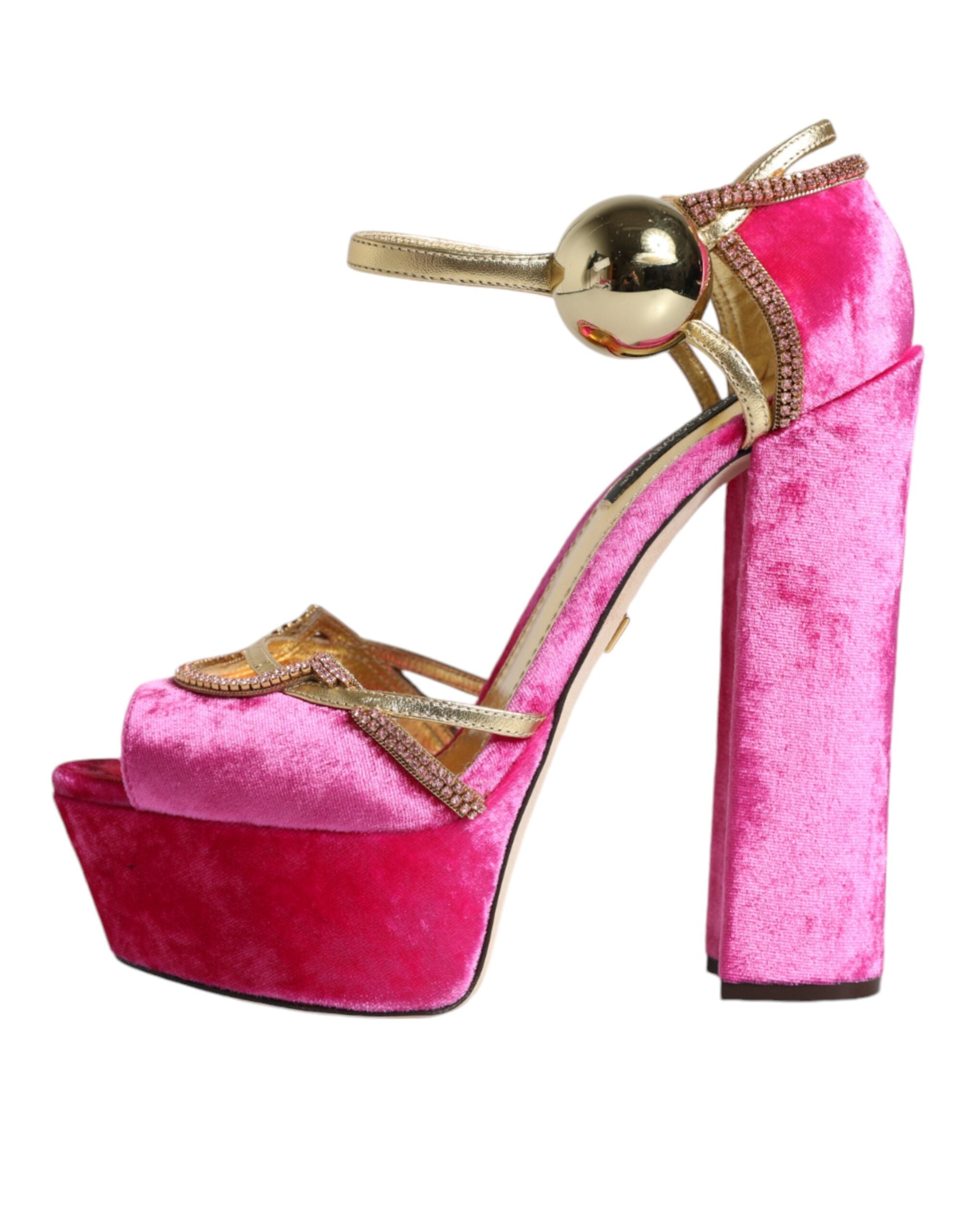 Dolce & Gabbana Pink Velvet Platform Ankle Strap Heel Sandals Women's Shoes (Pre-Owned)