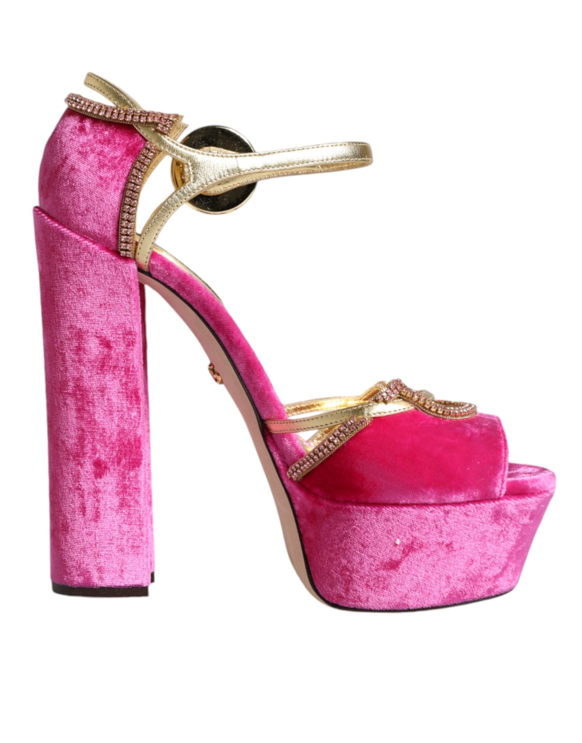 Dolce & Gabbana Pink Velvet Platform Ankle Strap Heel Sandals Women's Shoes (Pre-Owned)