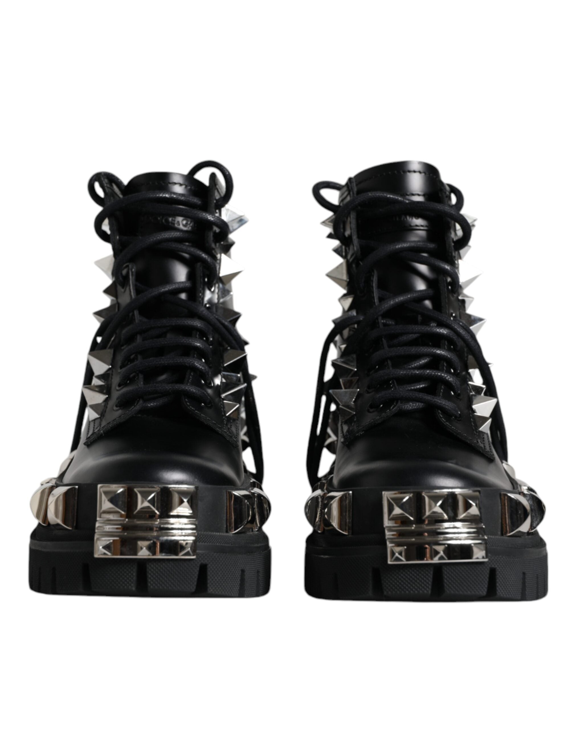 Dolce & Gabbana Black Leather Studded Trekking Boots Women's Shoes (Pre-Owned)