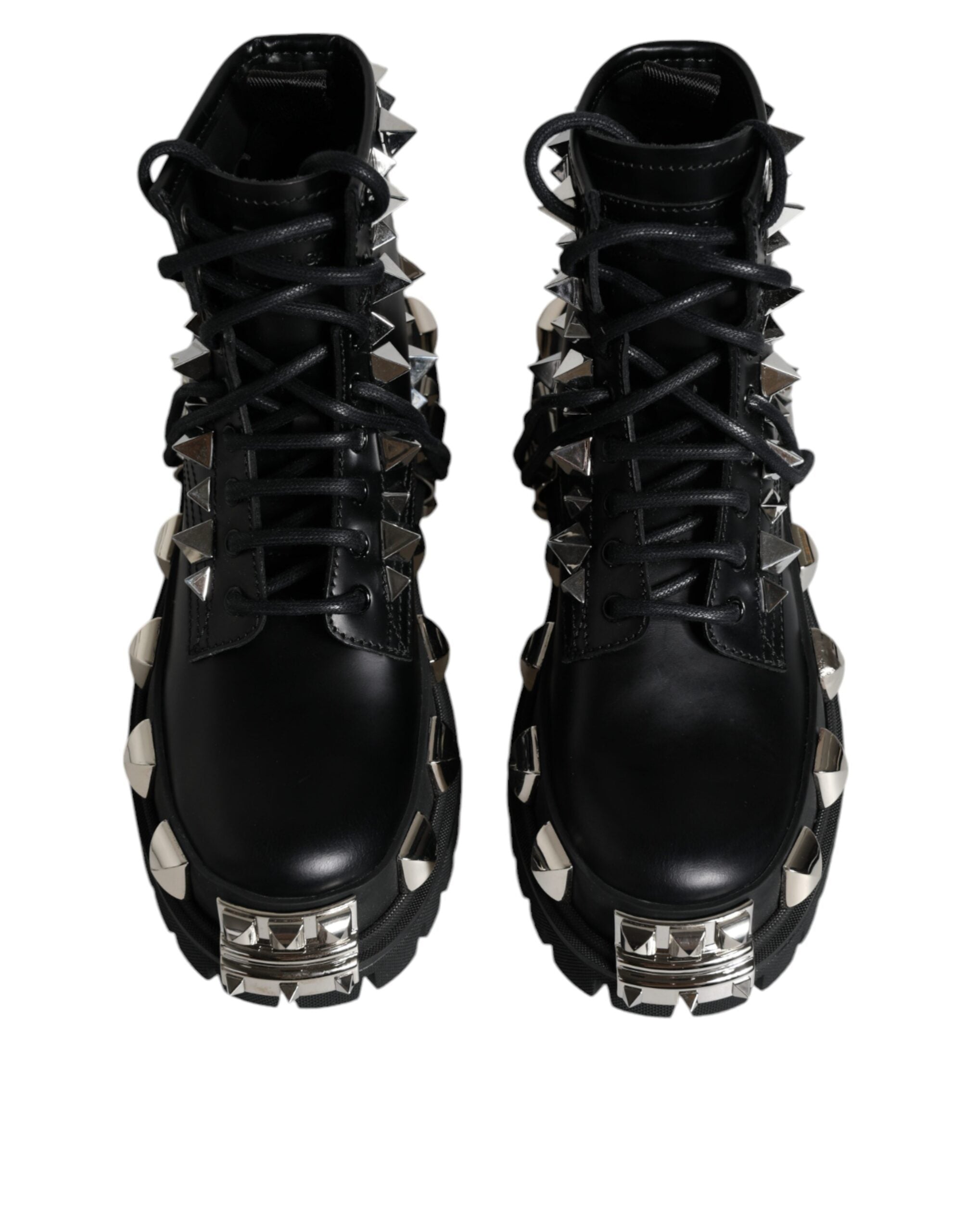 Dolce & Gabbana Black Leather Studded Trekking Boots Women's Shoes (Pre-Owned)