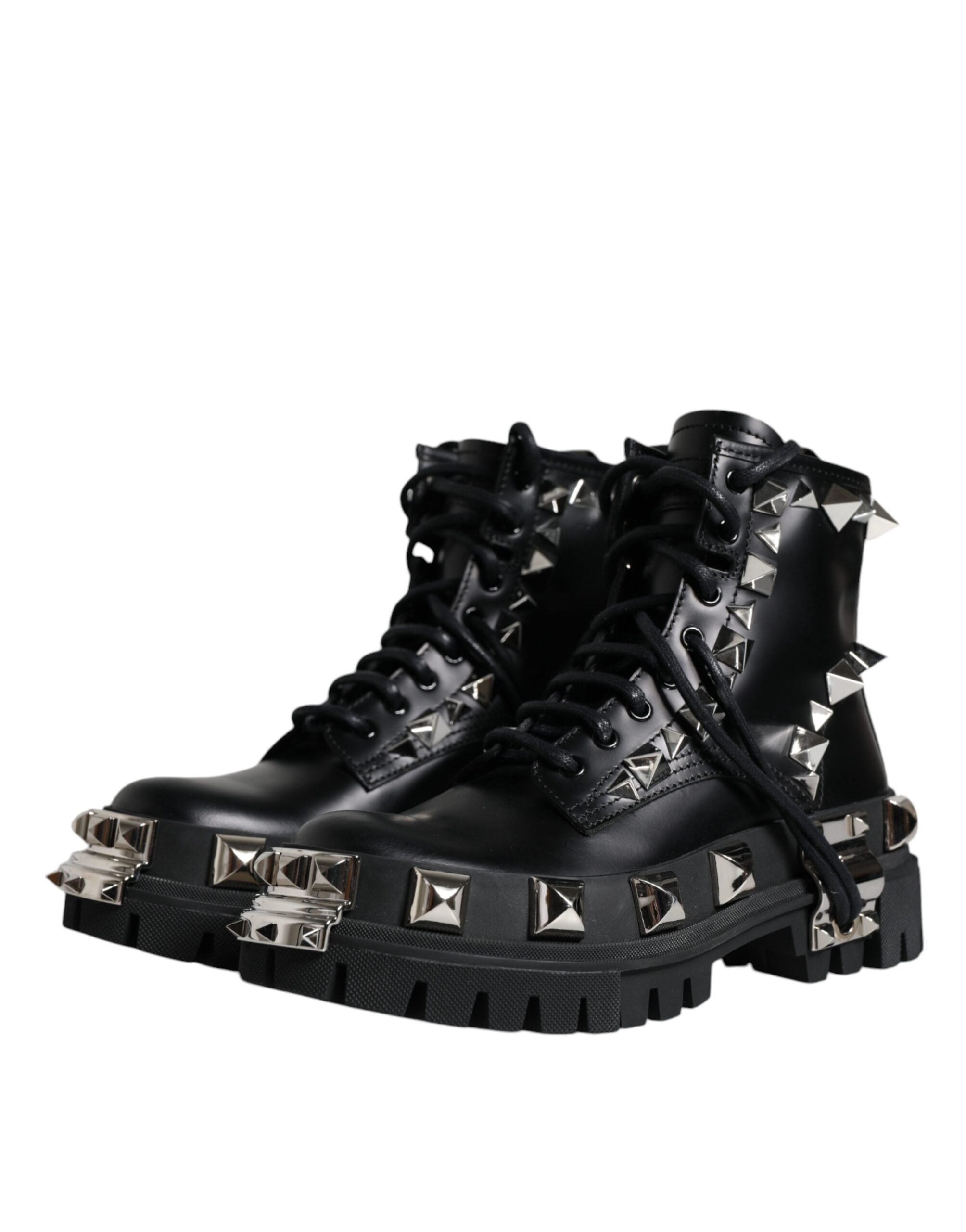 Dolce & Gabbana Black Leather Studded Trekking Boots Women's Shoes (Pre-Owned)