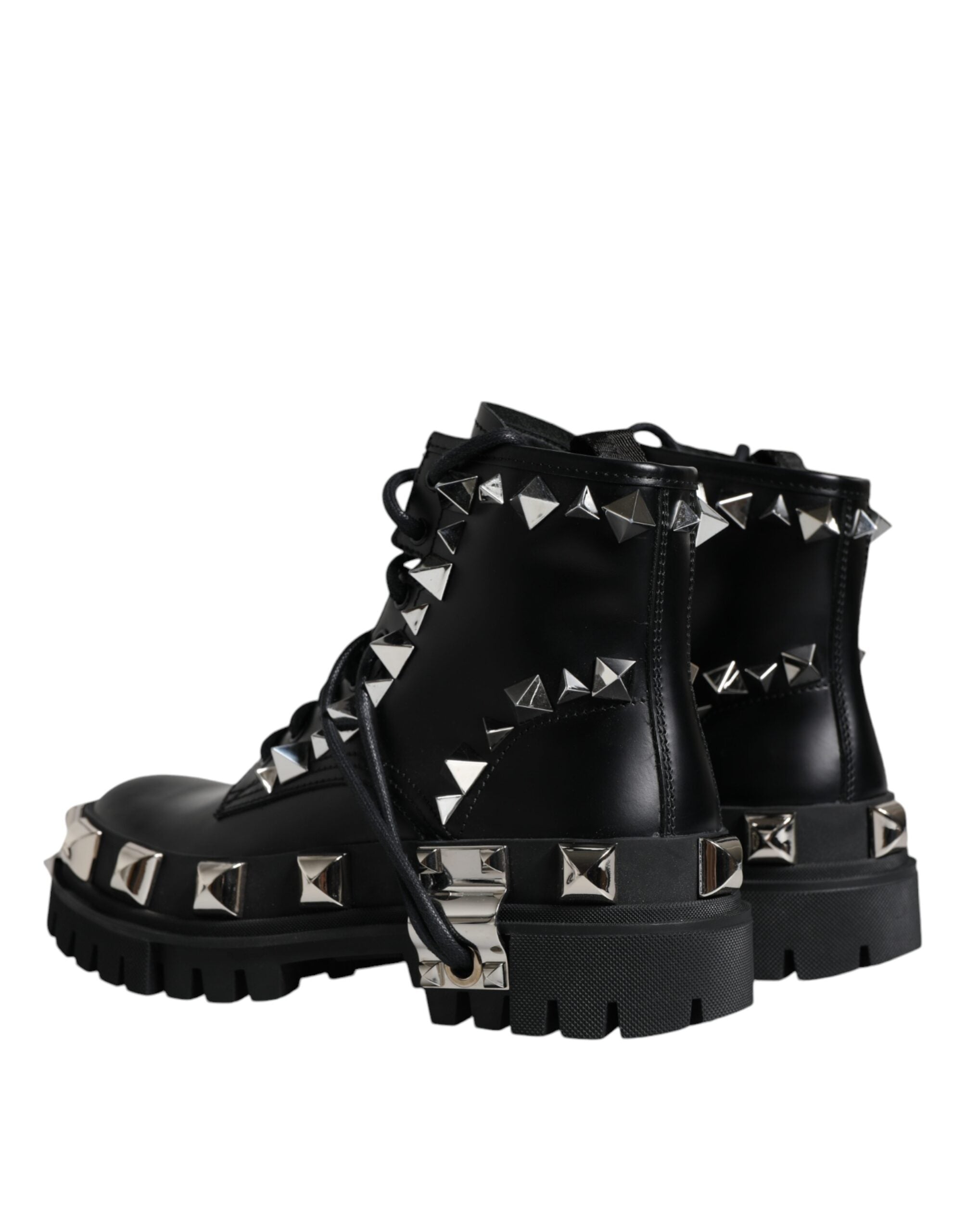 Dolce & Gabbana Black Leather Studded Trekking Boots Women's Shoes (Pre-Owned)