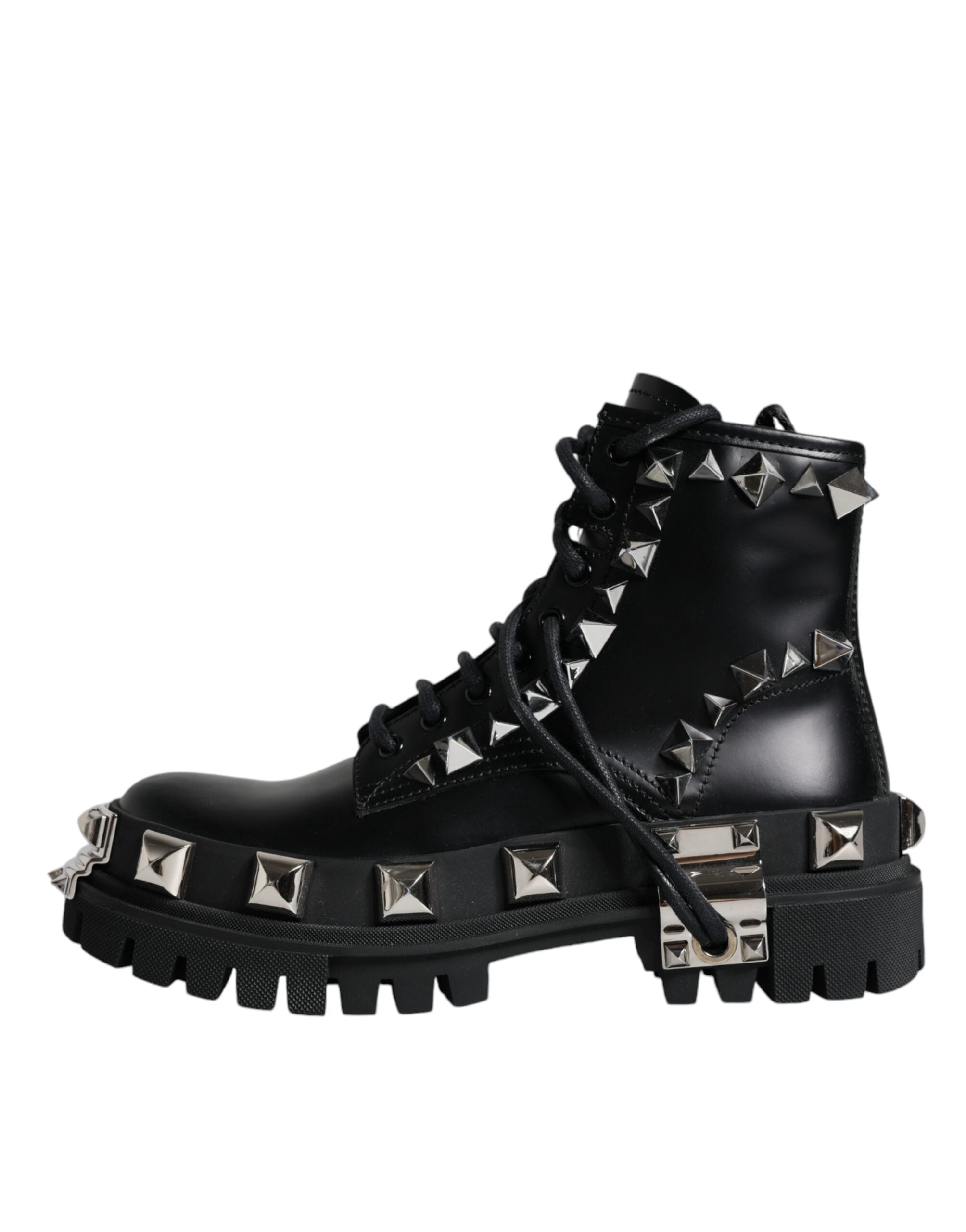 Dolce & Gabbana Black Leather Studded Trekking Boots Women's Shoes (Pre-Owned)