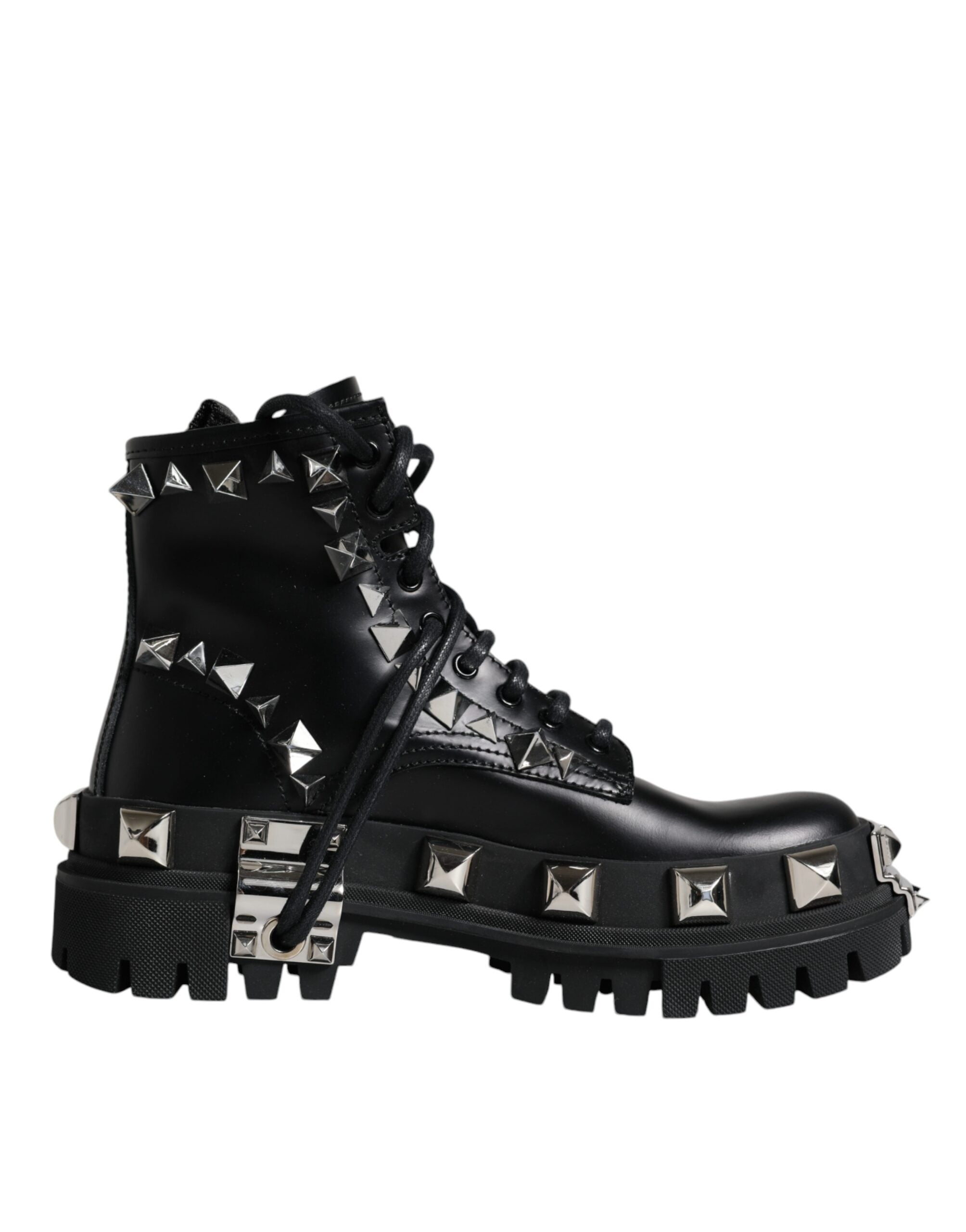 Dolce & Gabbana Black Leather Studded Trekking Boots Women's Shoes (Pre-Owned)