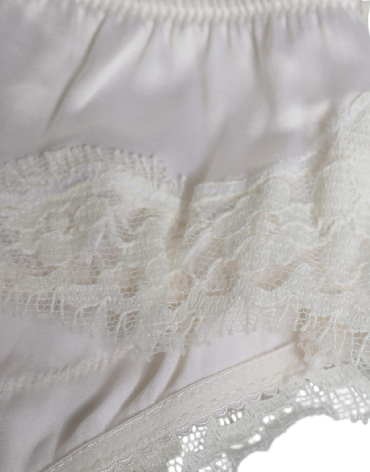 Dolce & Gabbana White Silk Stretch Panty Balconette Bra Women's Underwear