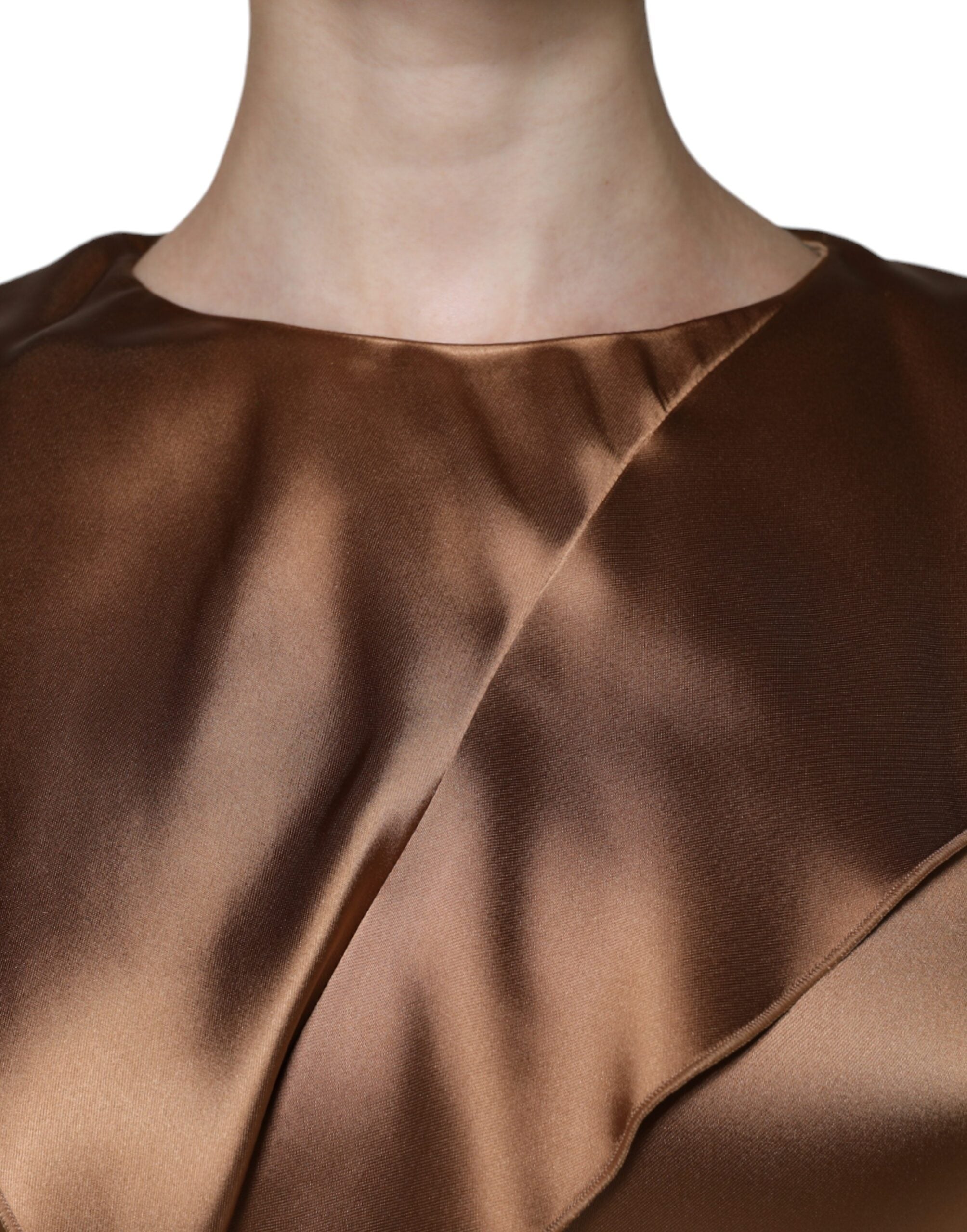 Emporio Armani Brown Satin Long Sleeves Wrap Sheath Mini Women's Dress (Pre-Owned)