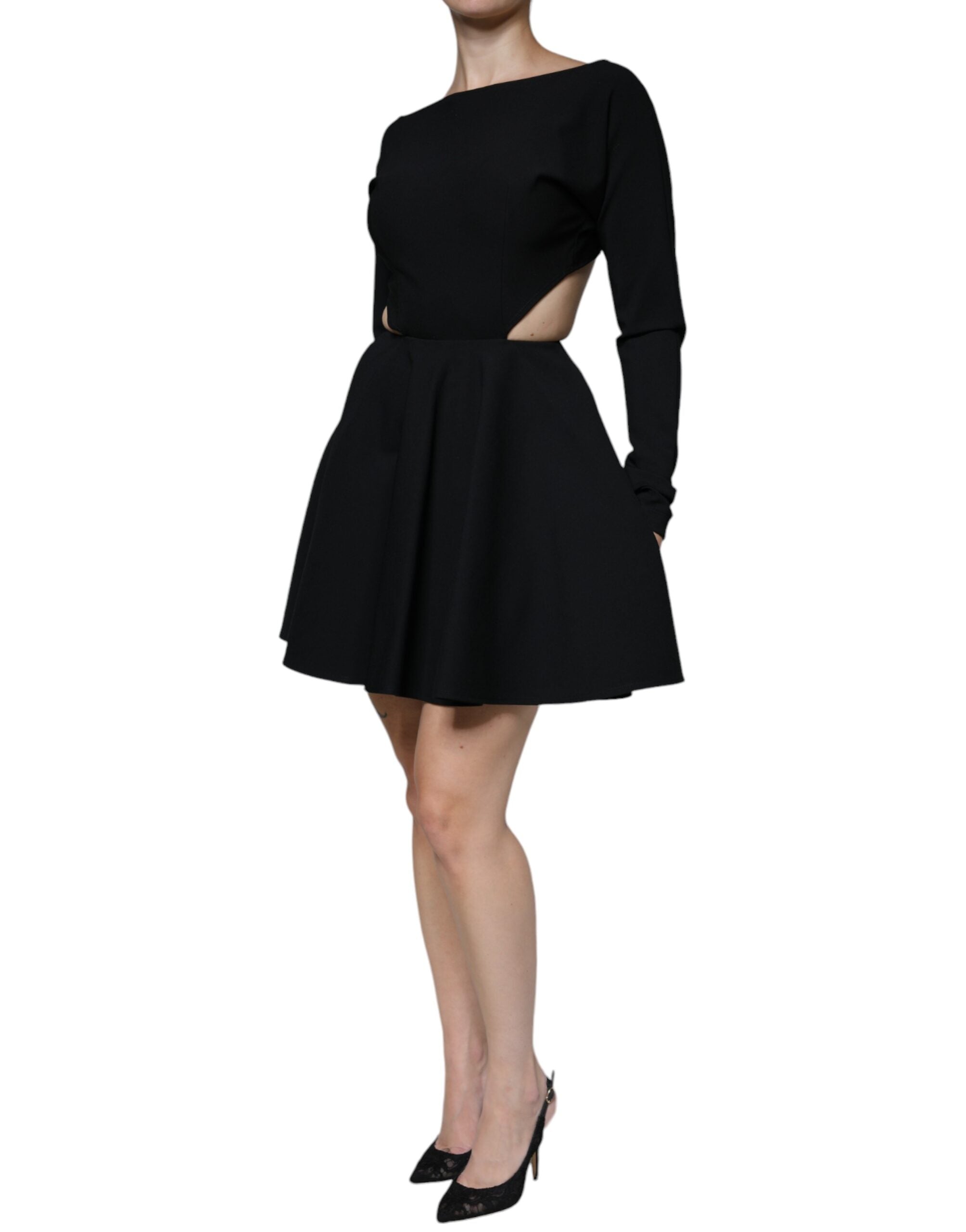 Dolce & Gabbana Black Viscose Cut Out A-line Long Sleeves Mini Women's Dress