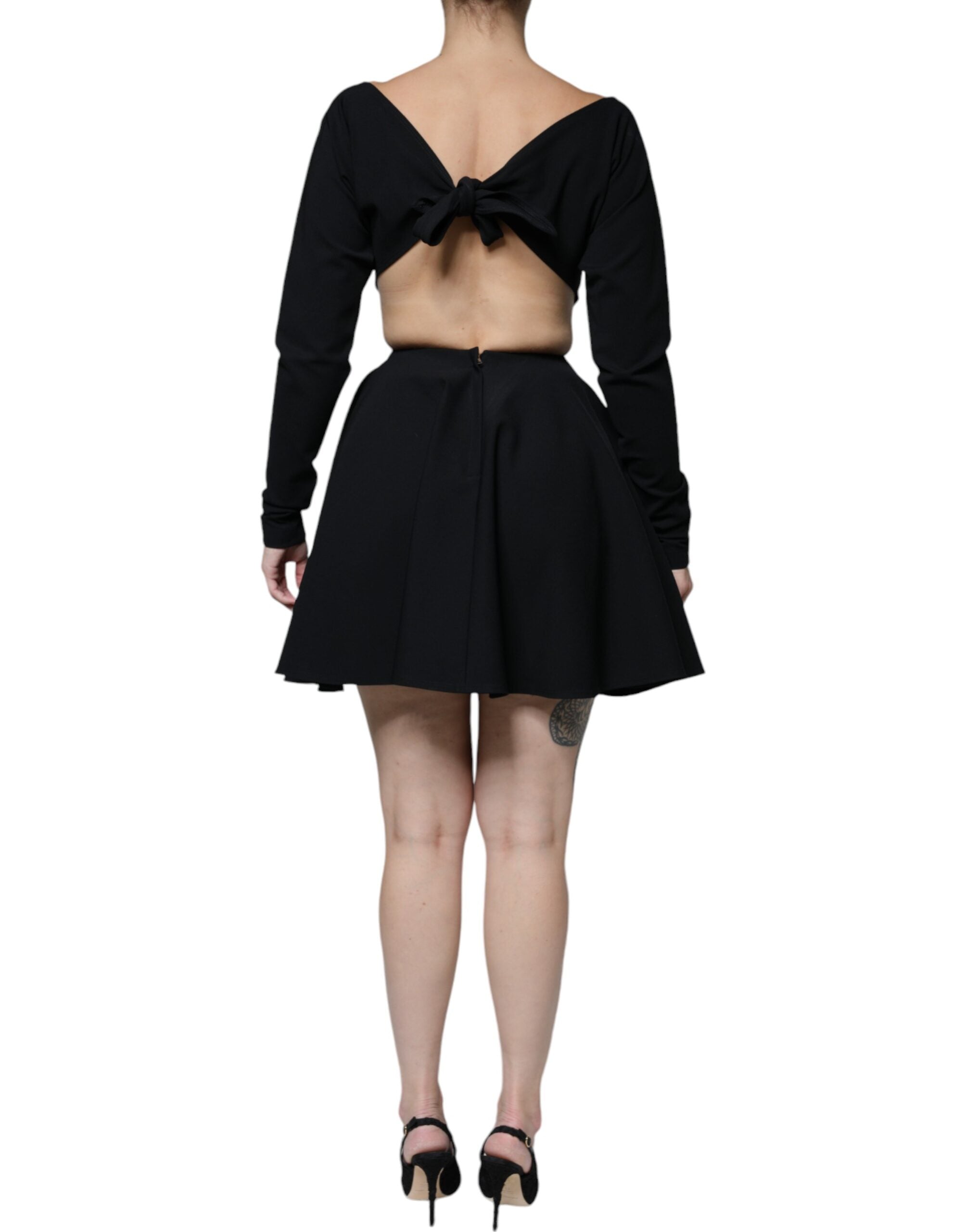 Dolce & Gabbana Black Viscose Cut Out A-line Long Sleeves Mini Women's Dress
