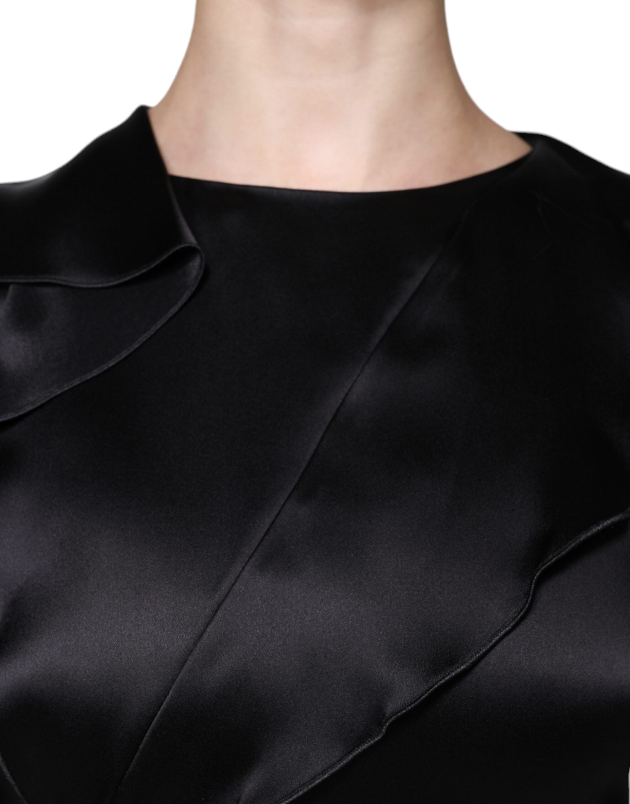 Emporio Armani Black Satin Long Sleeves Wrap Sheath Mini Women's Dress (Pre-Owned)