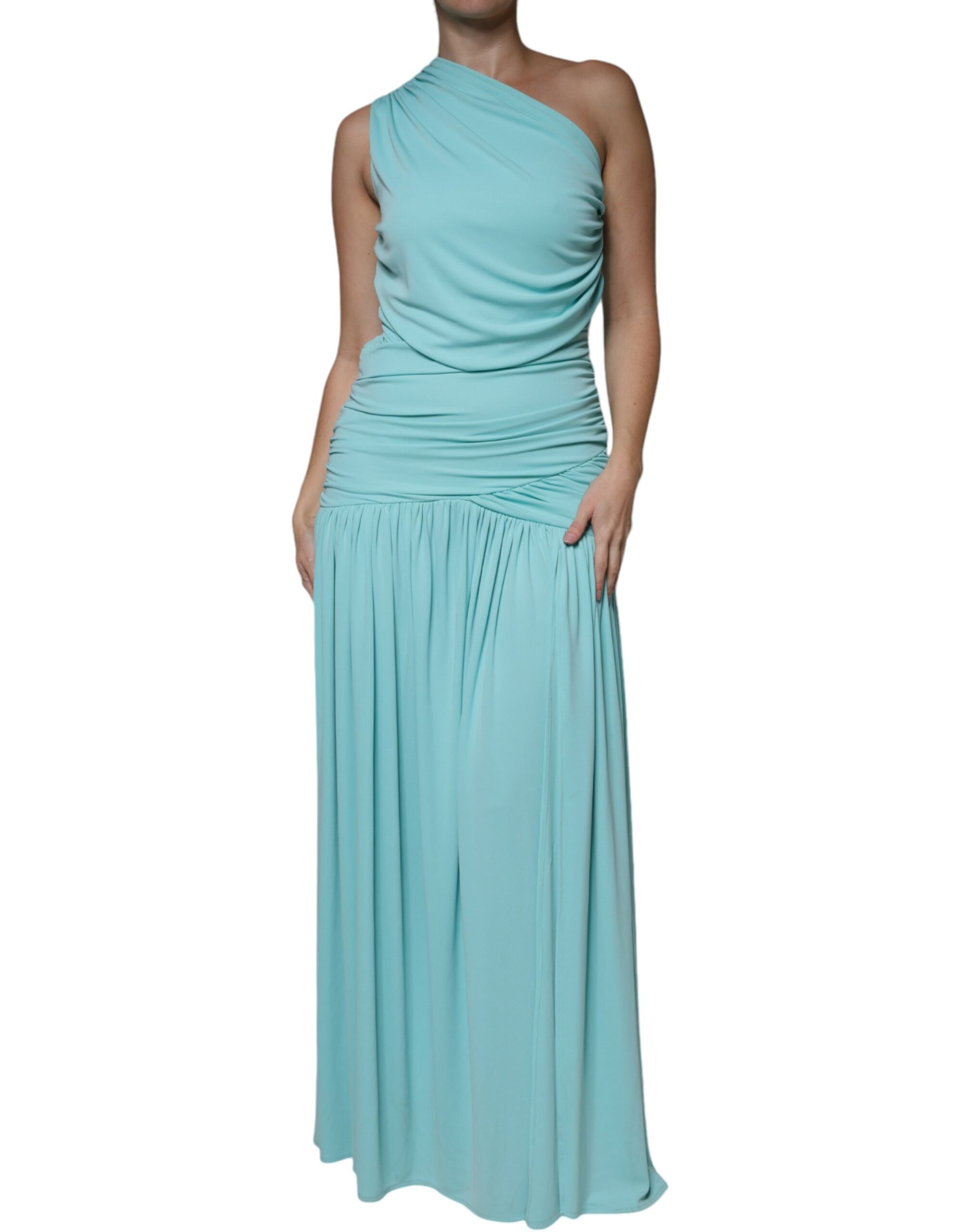 Christian Pellizzari Light Blue Jersey Long Drape One Shoulder Women's Dress (Pre-Owned)