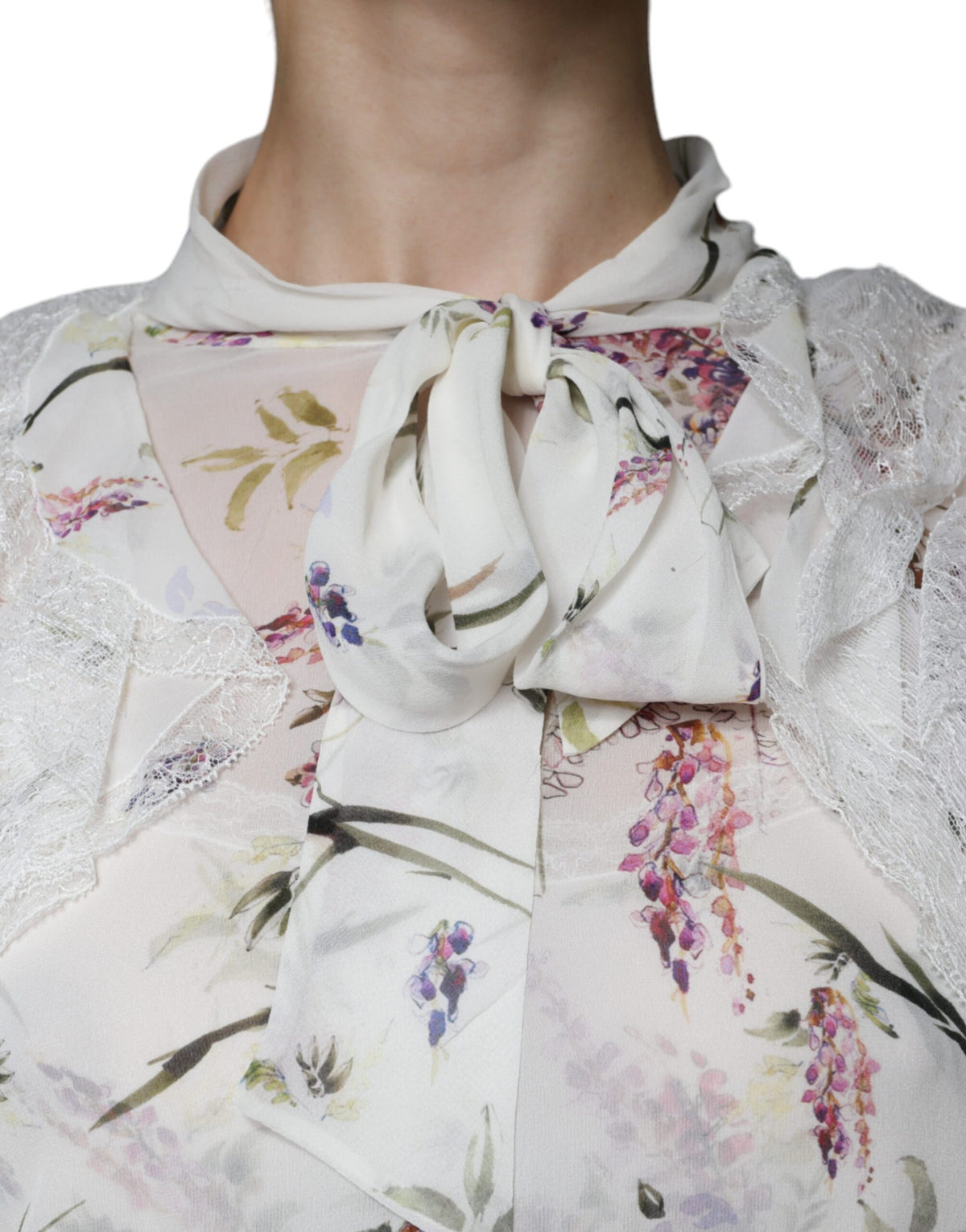 Ermanno Scervino White Floral Ruffles Lace Long Sleeves Maxi Women's Dress (Pre-Owned)
