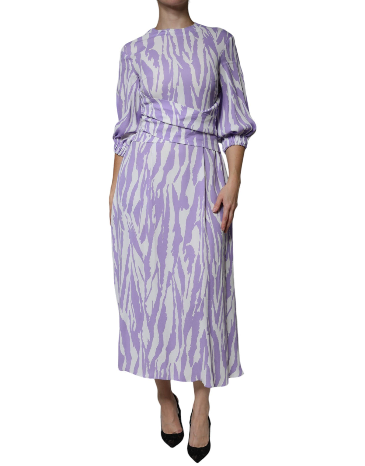 MSGM White Purple Patterned Viscose Short Sleeves Maxi Women's Dress (Pre-Owned)