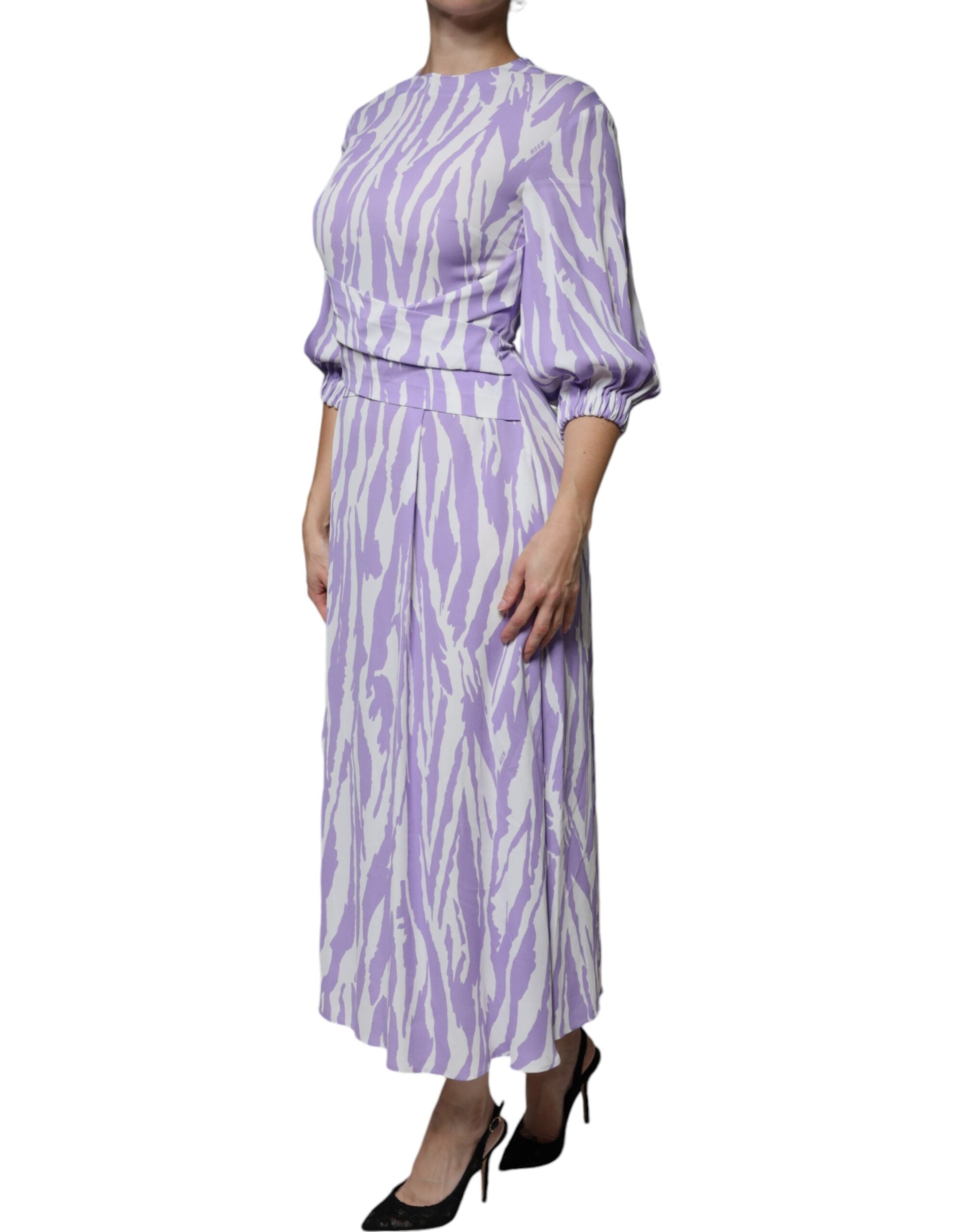 MSGM White Purple Patterned Viscose Short Sleeves Maxi Women's Dress (Pre-Owned)