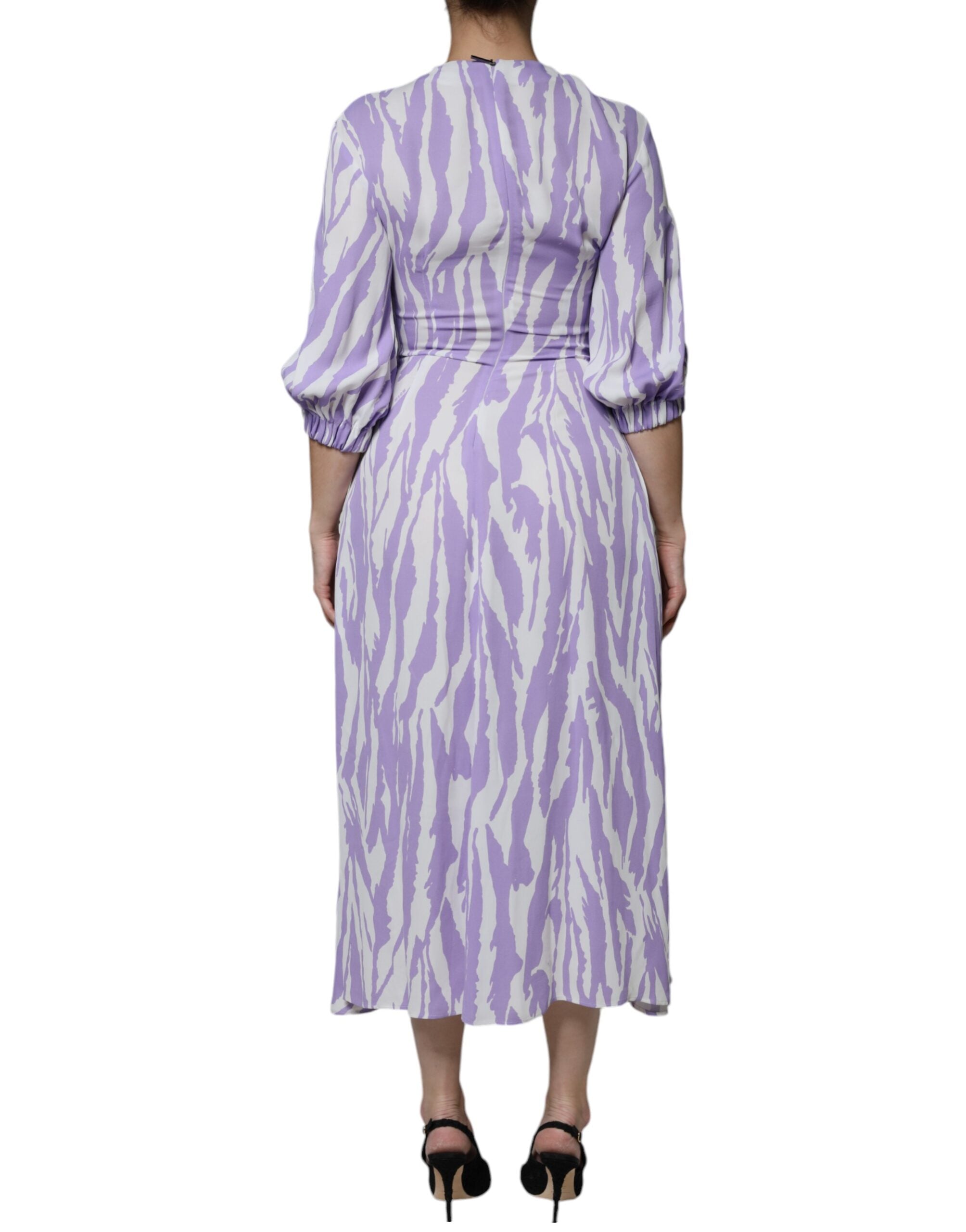 MSGM White Purple Patterned Viscose Short Sleeves Maxi Women's Dress (Pre-Owned)