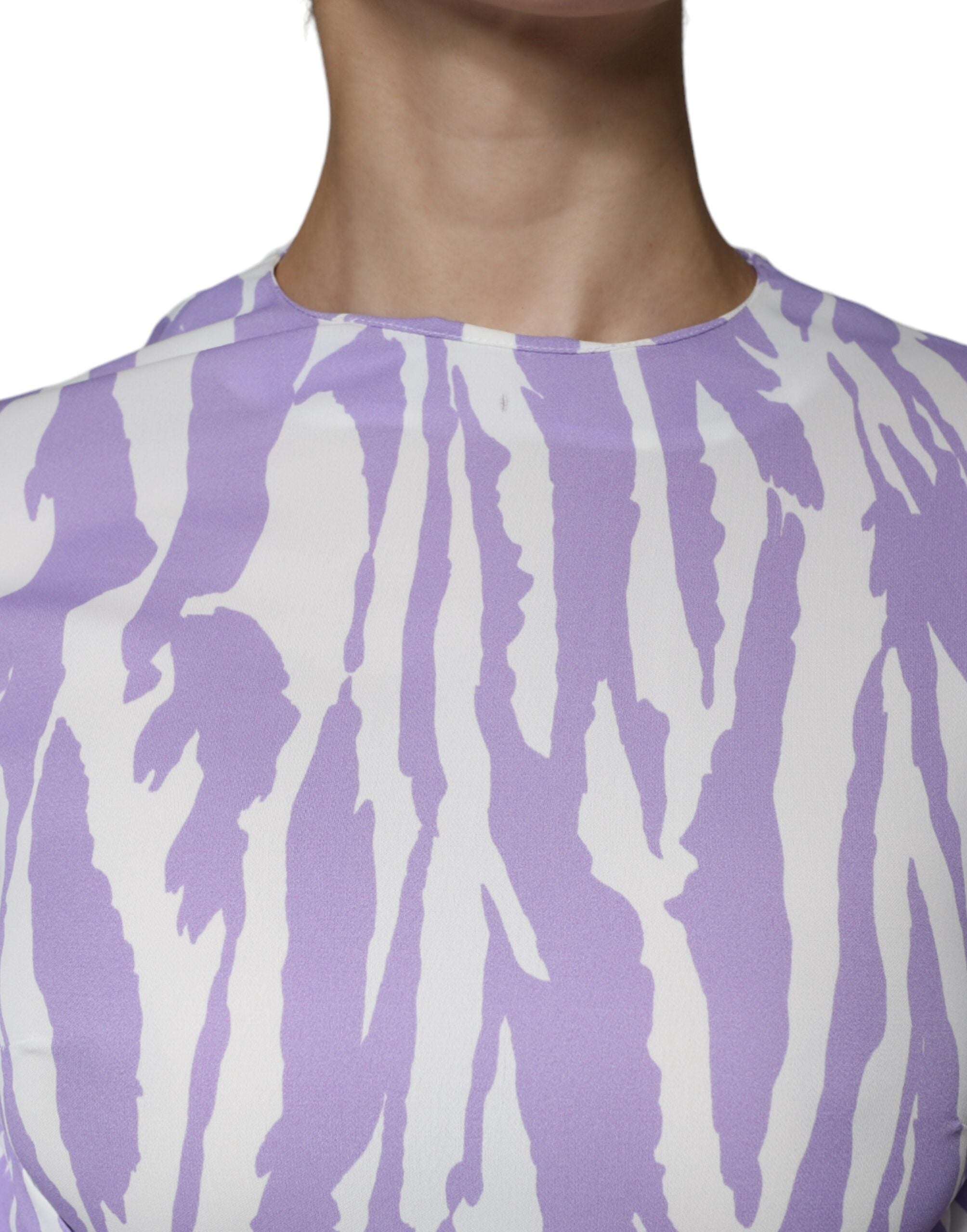 MSGM White Purple Patterned Viscose Short Sleeves Maxi Women's Dress (Pre-Owned)