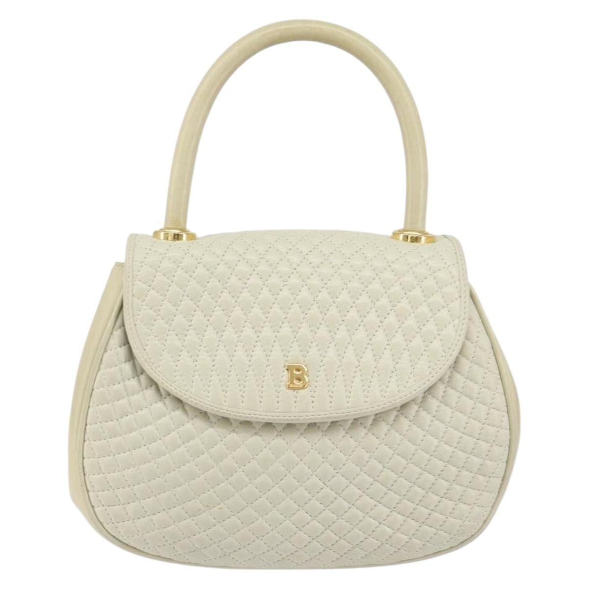 Bally Vintage Quilted Leather White Leather Handbag (Pre-Owned)